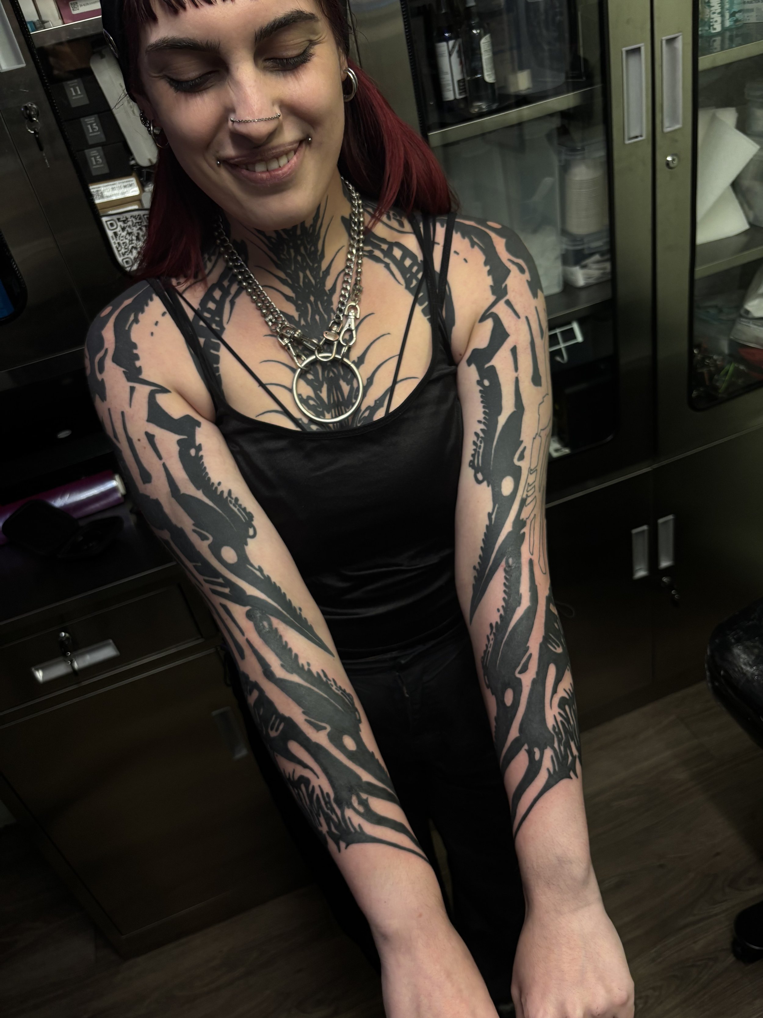 symmetrical blackwork sleeve in progress, by Gormex