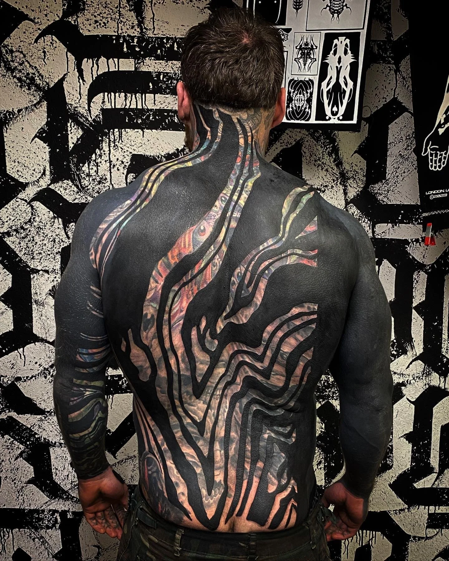 Back Piece Suminagashi Tattoo Blast Over Cover Up | Gormex, London blackwork tattoo artist