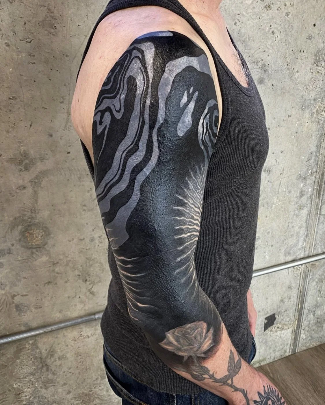 black on black blast over tattoo blackwork best blastover London