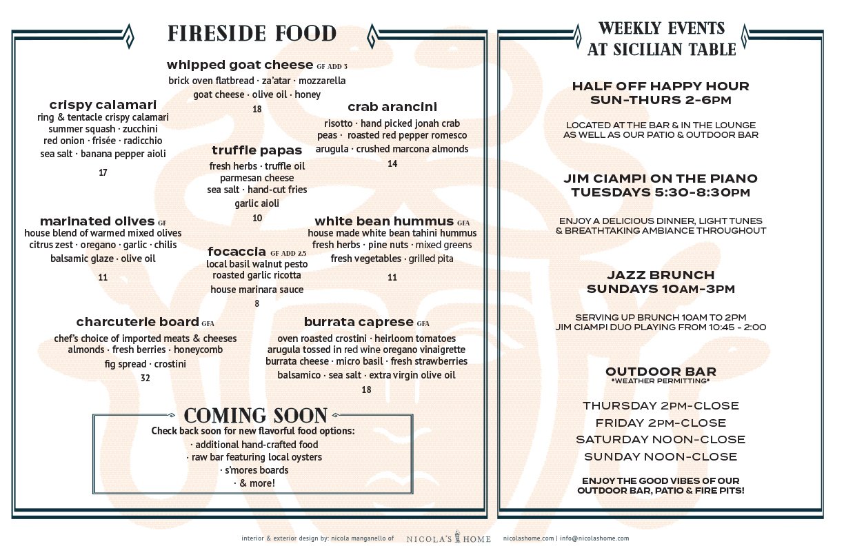 Fireside Happy Hour — Sicilian Table