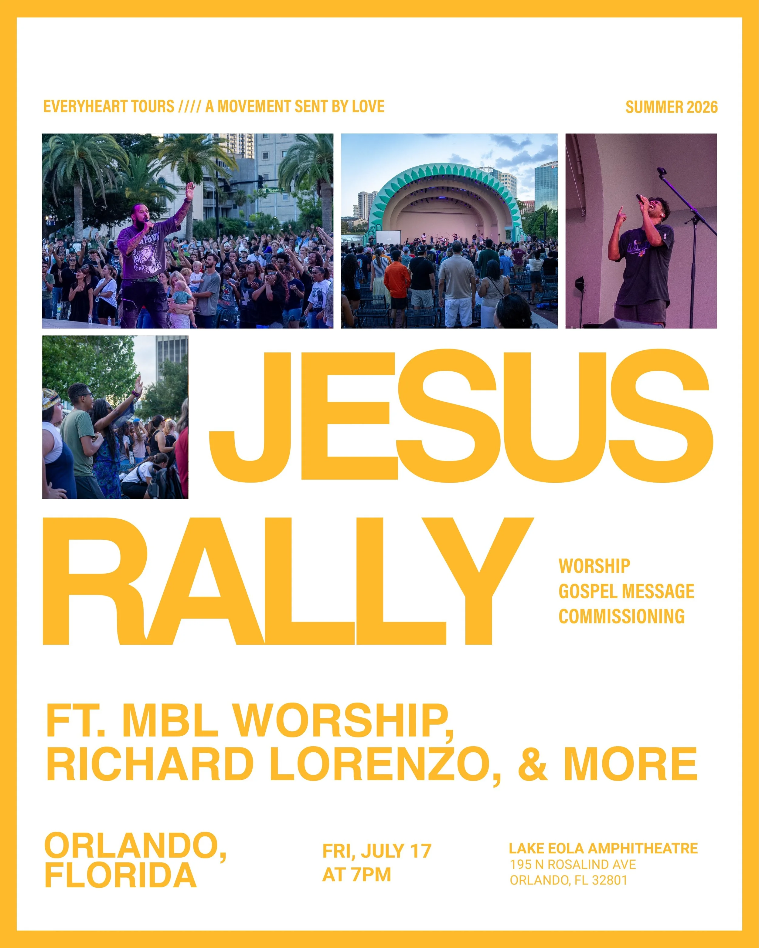 ORLANDO FRIENDS, THIS ONE IS FOR YOU! 🌴🫨📢✌️Come join us for a Jesus Rally with @everyhearttours this summer!!!

A Jesus Rally is a night of worship, Gospel proclamation, and commissioning held in the heart of your city! It&rsquo;s also an outdoor 