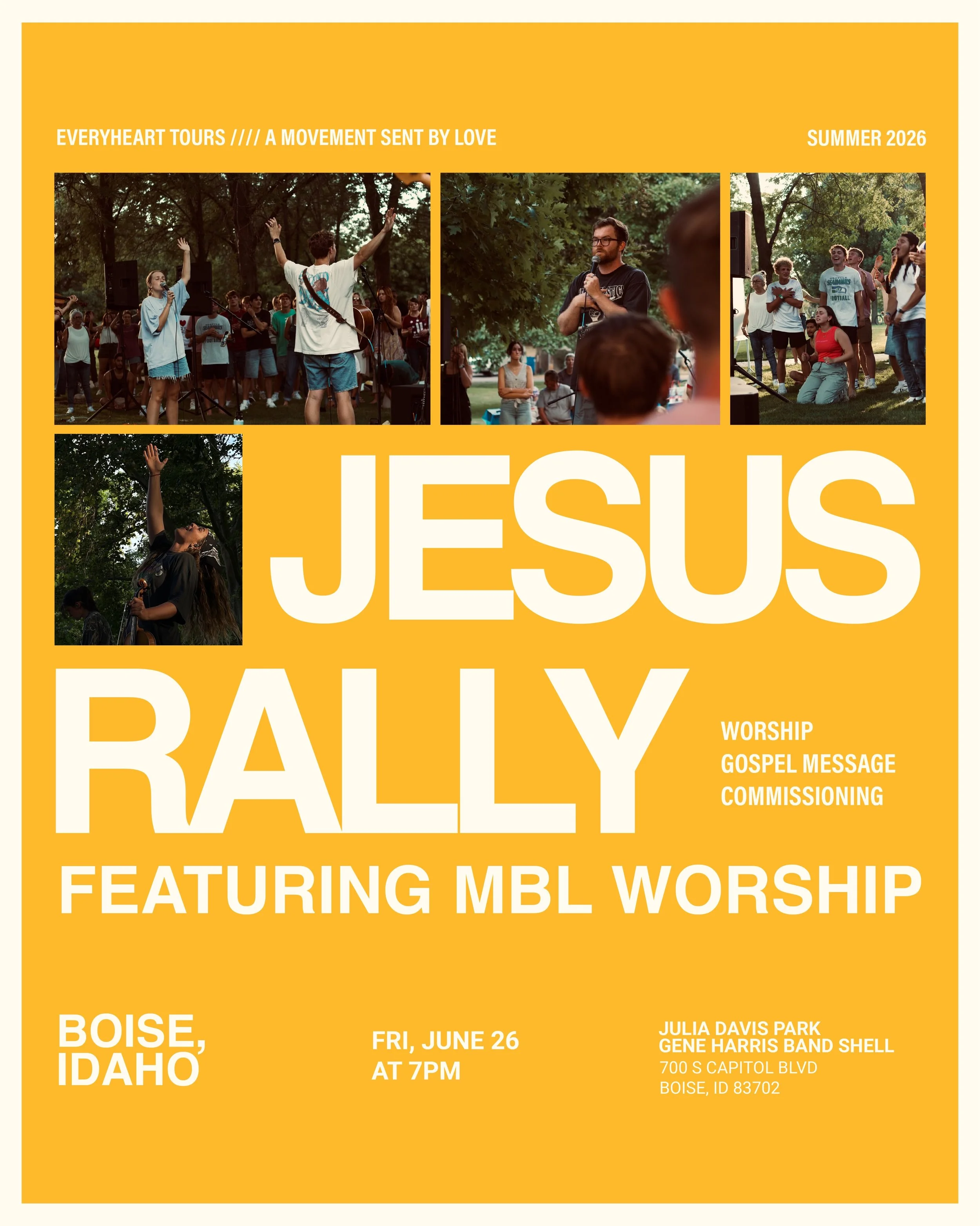COME JOIN US IN BOISE, ID FOR A JESUS RALLY!!!🫨📢🎉✌️

&ldquo;What is a Jesus Rally?&rdquo; you may be asking&hellip;
A Jesus Rally is a night of worship, Gospel proclamation, and commissioning held in the heart of your city! It&rsquo;s also an outd