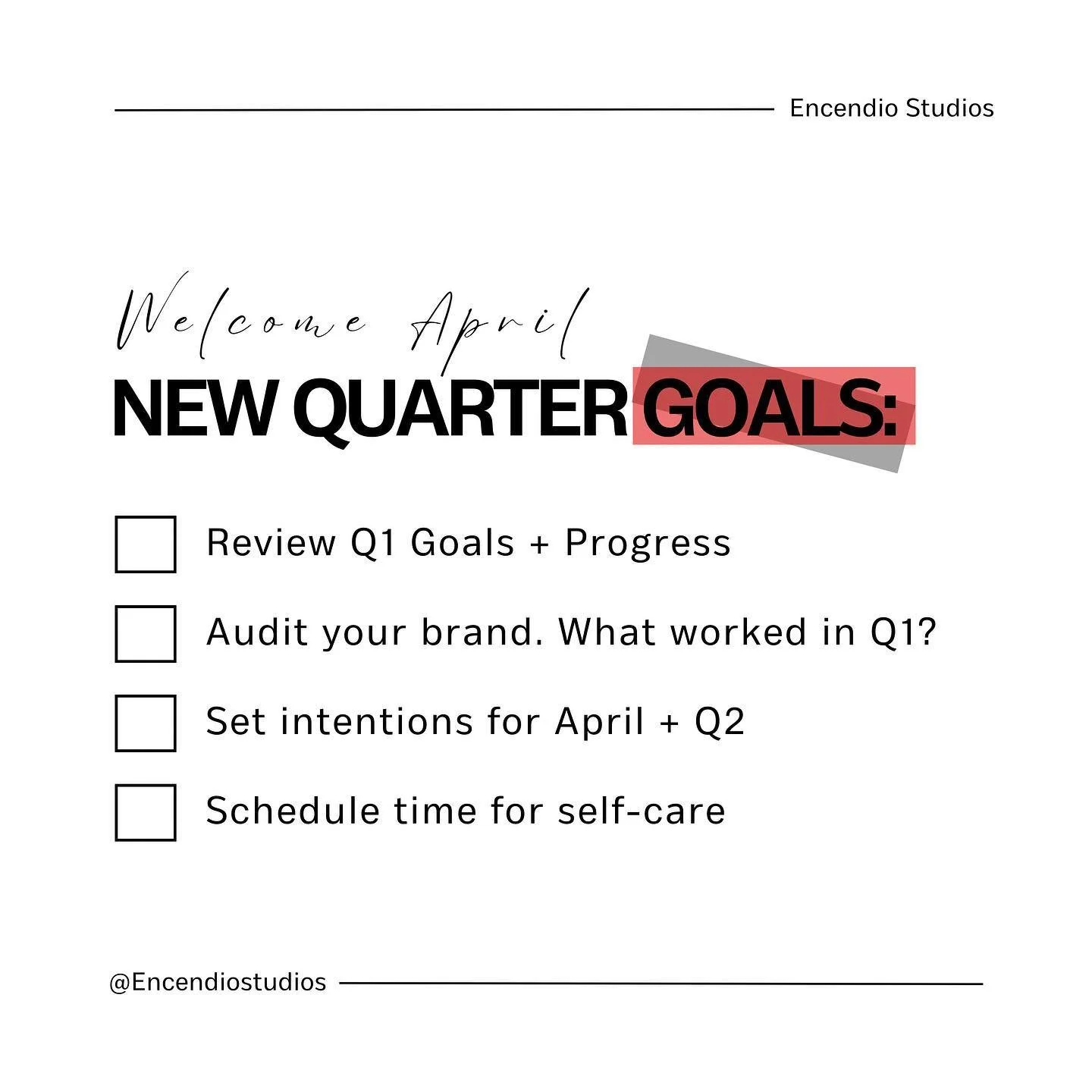 New month, new goals! Here&rsquo;s what we&rsquo;re doing to get ready for April &amp; Q2 🖤 What is your biggest goal for Q2? 
&bull;
&bull;
&bull;
#secondquarter #newquarter #goalsetting #newmonthnewgoals #newmonthgoals #newmonthmotivation #aprilgo
