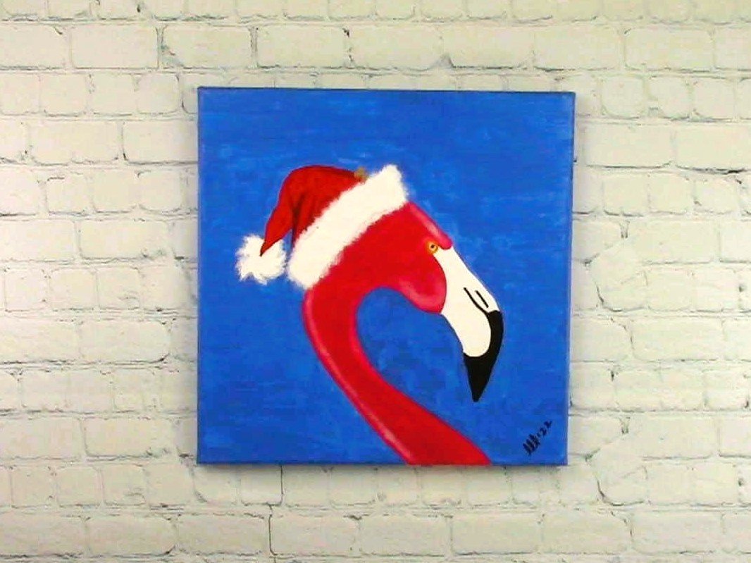 Santa Flamingo 12" x 12"