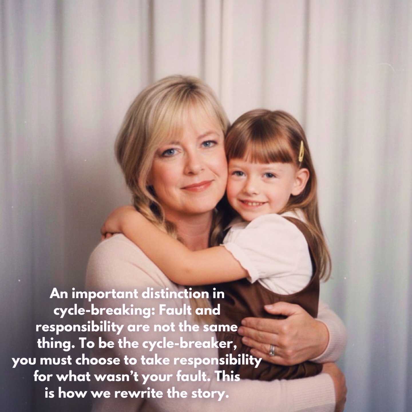 When a friend made this photo of adult me hugging little me, it brought a tear to my eye. 

Not of sadness, but of joy. Looking at the photo, I felt like it represented taking responsibility for her - for the ways she was harmed, and healing the harm