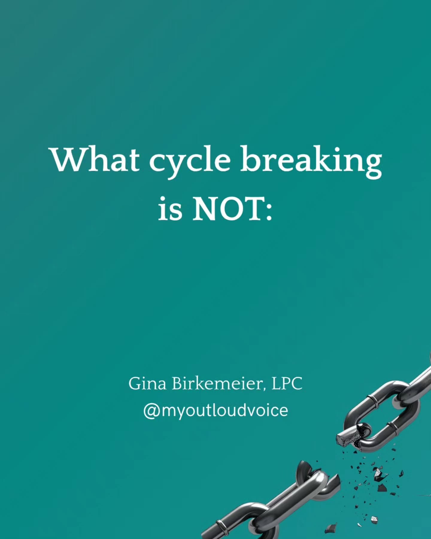 Cycle breaking gets misunderstood. A lot.

It&rsquo;s not disloyal.

It&rsquo;s not blaming your parents for everything.

It&rsquo;s not disrespectful.

It&rsquo;s not being ungrateful.

It&rsquo;s not thinking you&rsquo;re better than anyone.

It&rs