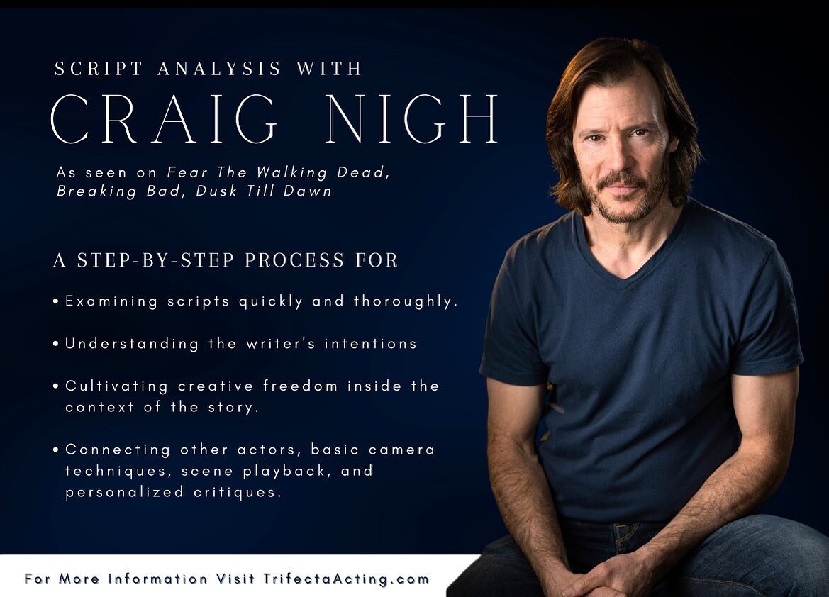 ⭐️ Script analysis with Craig Nigh now open for registration! ⭐️ 

Don&rsquo;t miss out on this amazing workshop hosted by Trifecta and lead by the incredible Craig Nigh! 

Link in bio to save your spot 🎸🤟 

#love #script #acting #business #smallbu