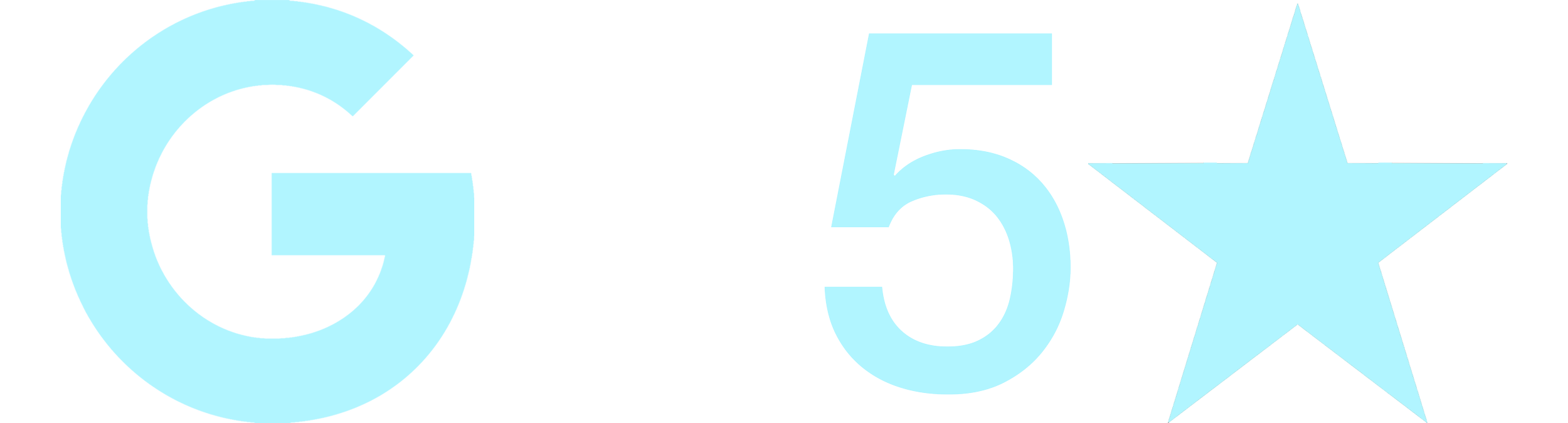 Letter G, number 5, and star symbols in light blue color.