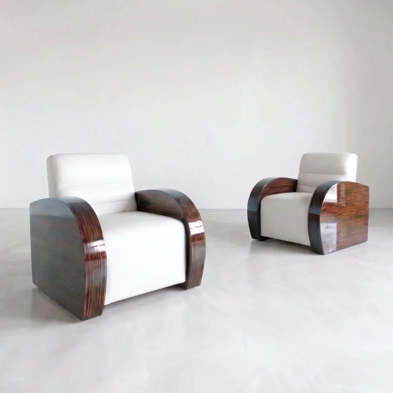 French Art Deco style chairs, late twentieth century.   Faux ostrich covering.