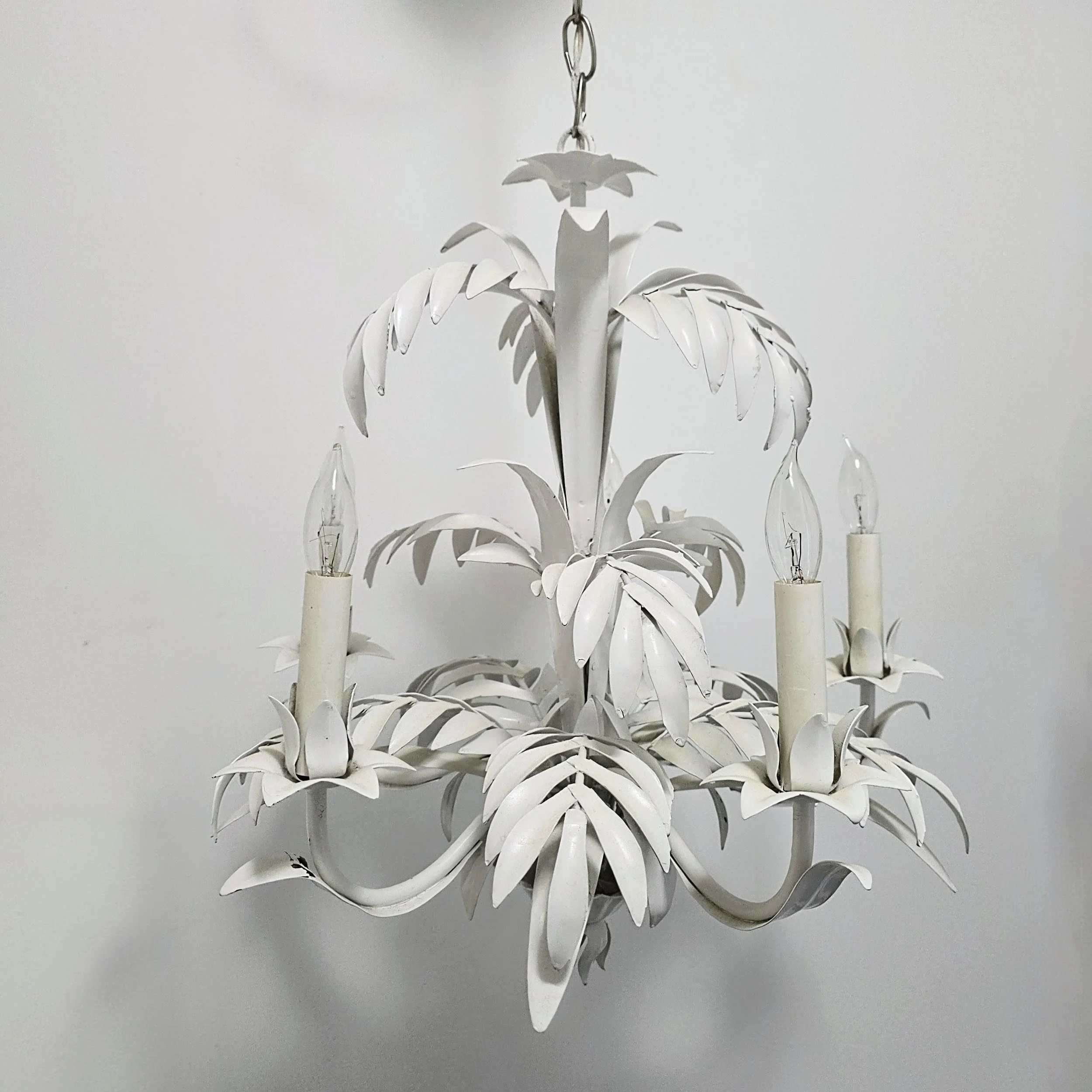 White tole chandelier.