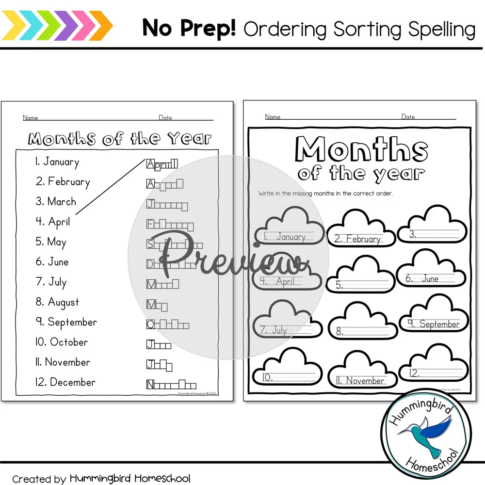 Months Of The Year Printables For Kids