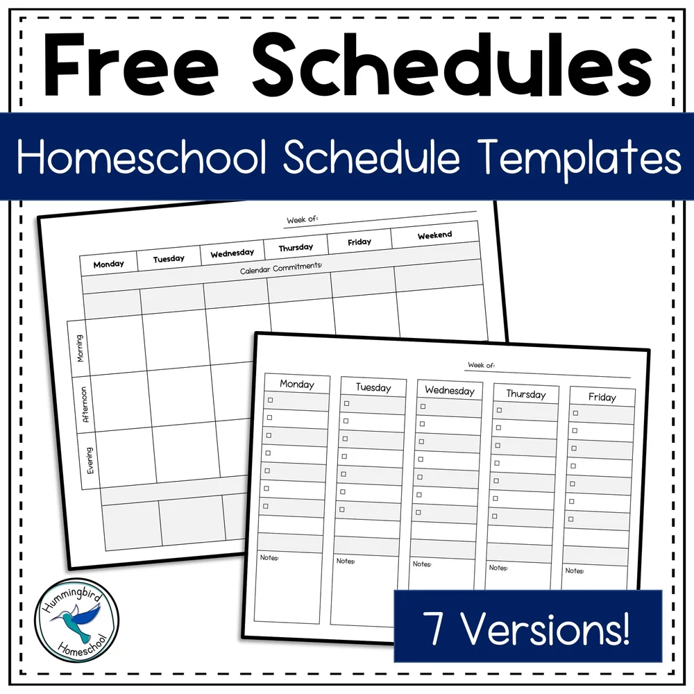Free Homeschool Schedule Templates | Hummingbird Homeschool free-homeschool-schedule-templates-hummingbird-homeschool