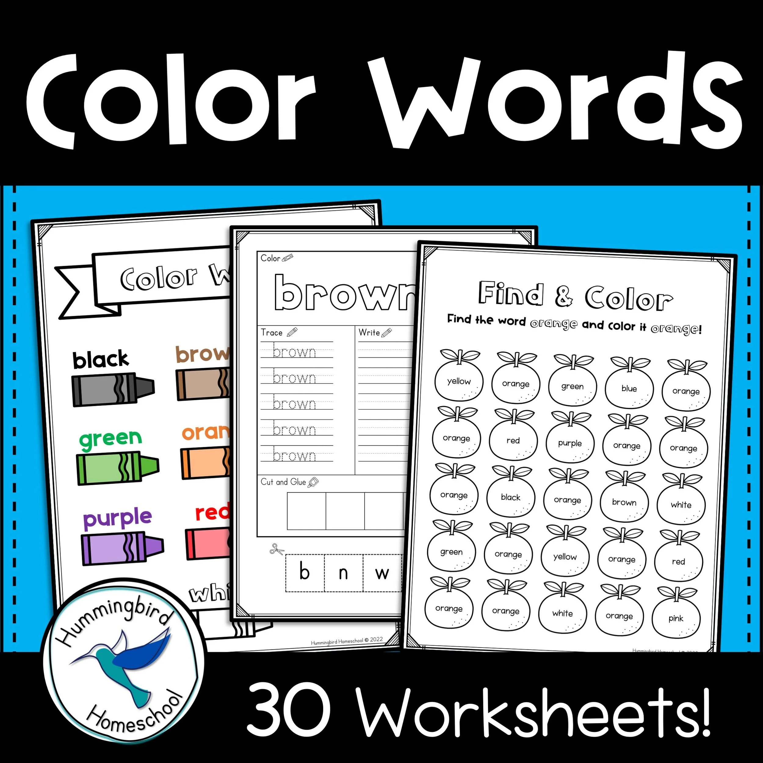 Color Words Worksheets for Kindergarten | Hummingbird Homeschool