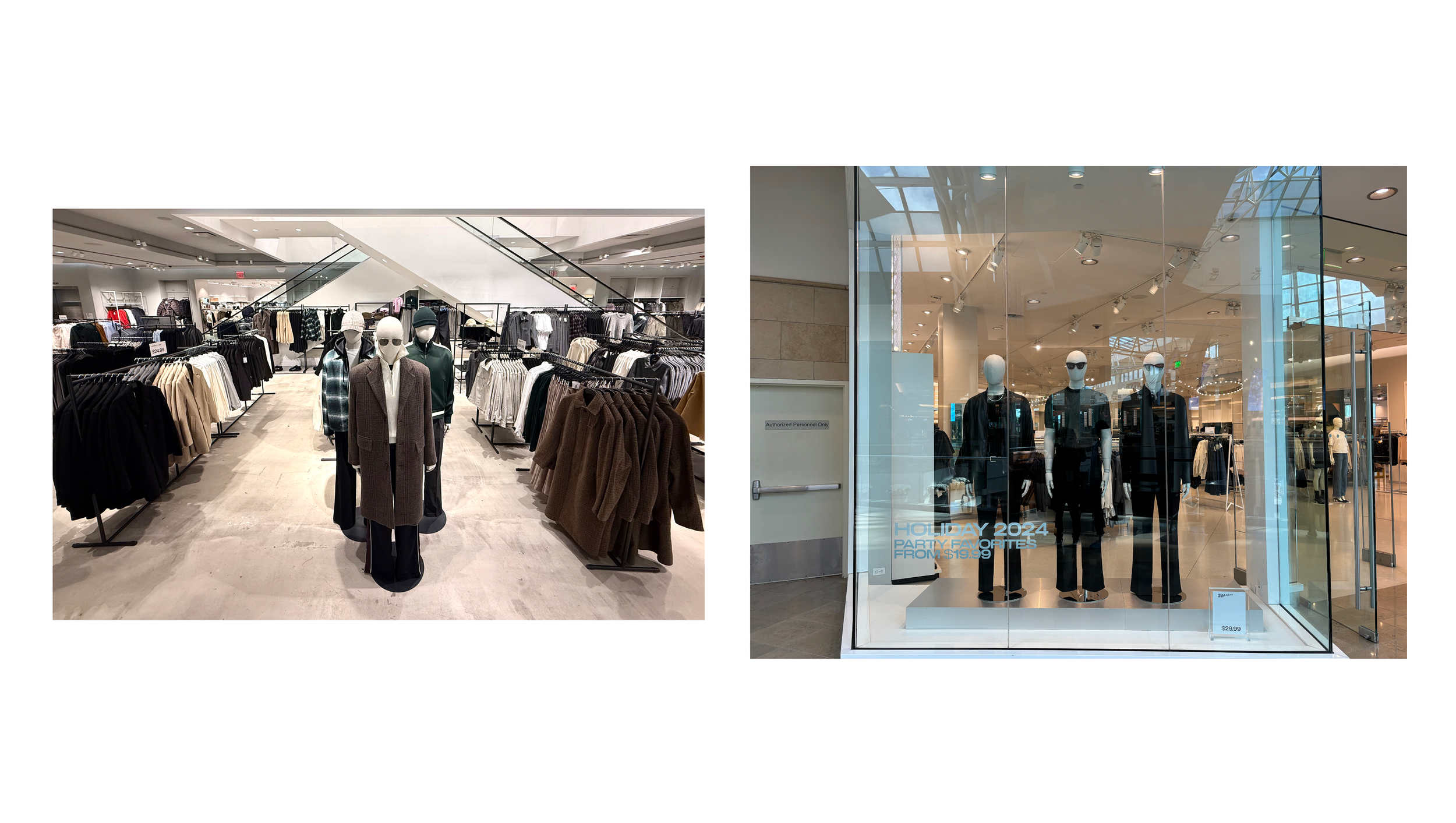  Directed trend placement, garment selection, and mannequin styling for the Holiday 2024 storefront window and men's floor set. 