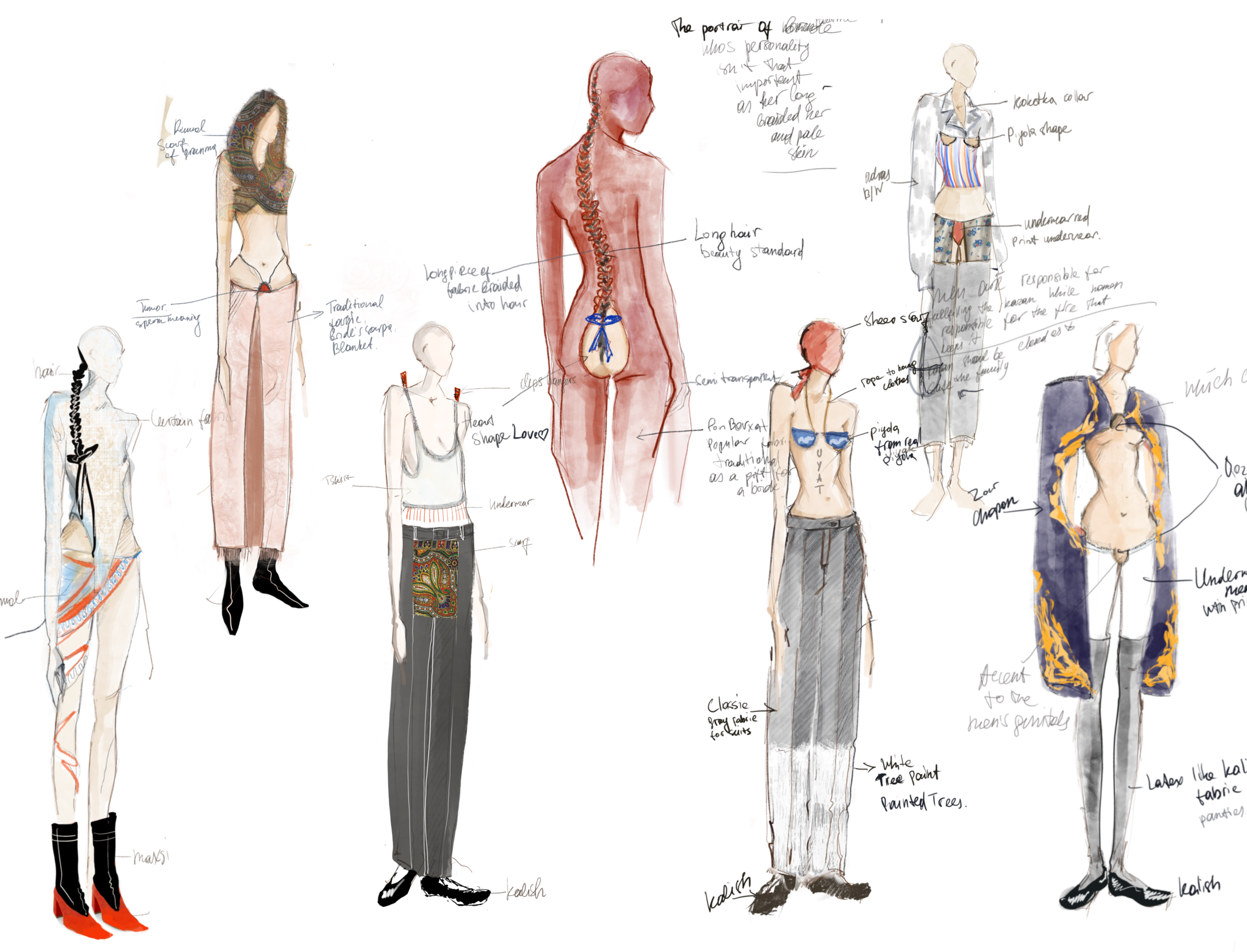  Fashion design croquis lineup. Digital illustration, Procreate. 
