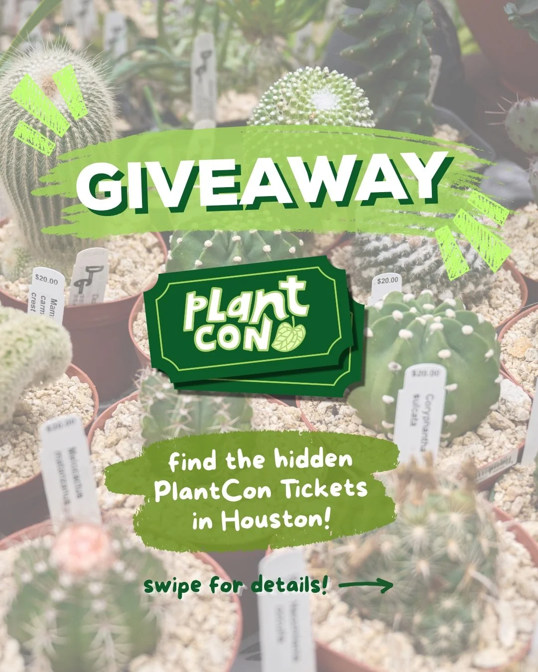 💰Houston locals, we know you want to win a free ticket to PlantCon&hellip; so finders keepers.

📣How well do you know your city? PlantCon will be dropping tickets in your area.

🌱All you have to do is find the ticket &amp; tag us @plantcon.intl !
