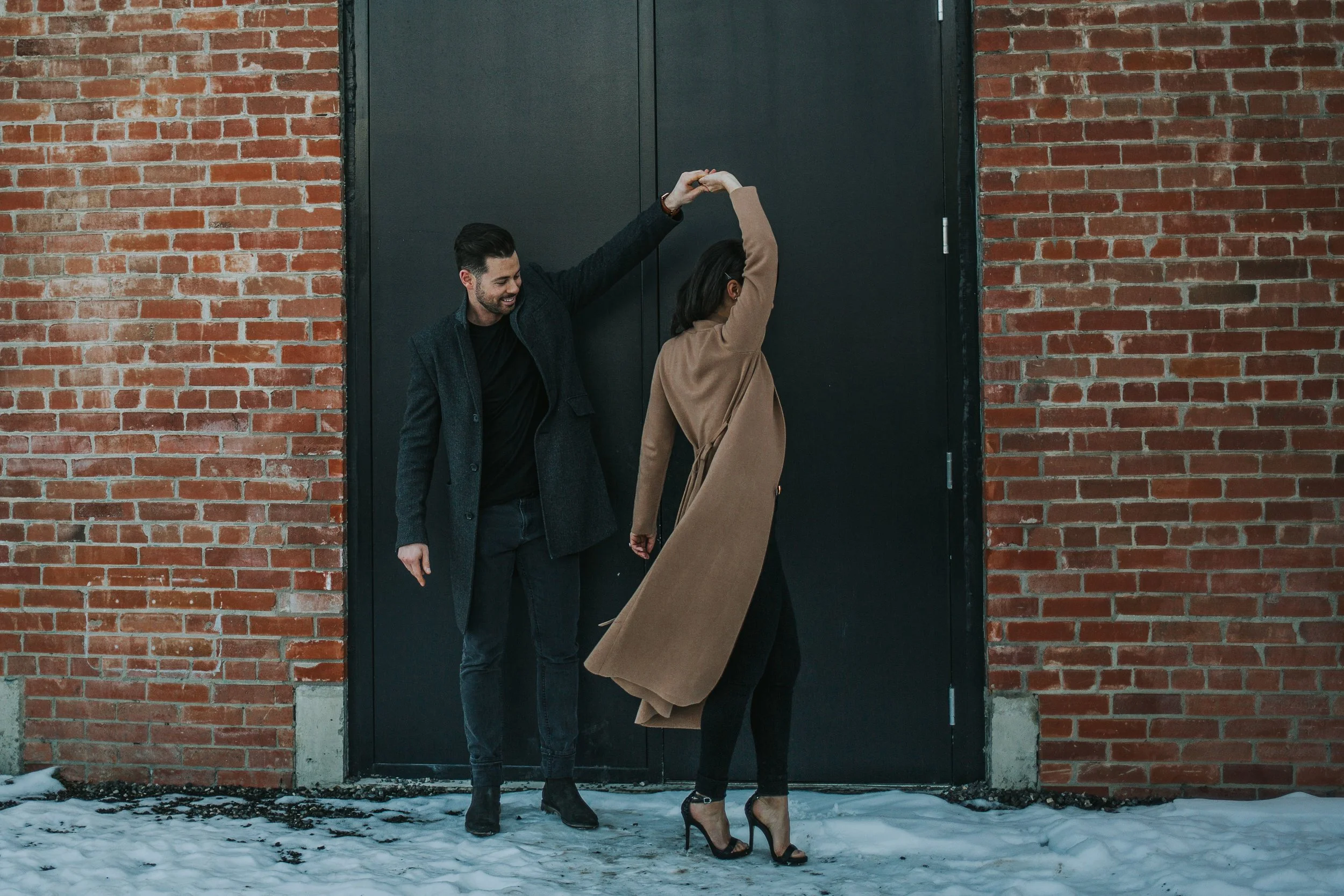 Calgary East Village winter engagement session