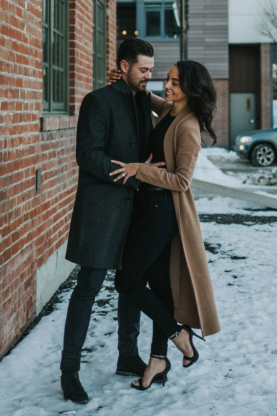 Winter engagement session in downtown Calgary