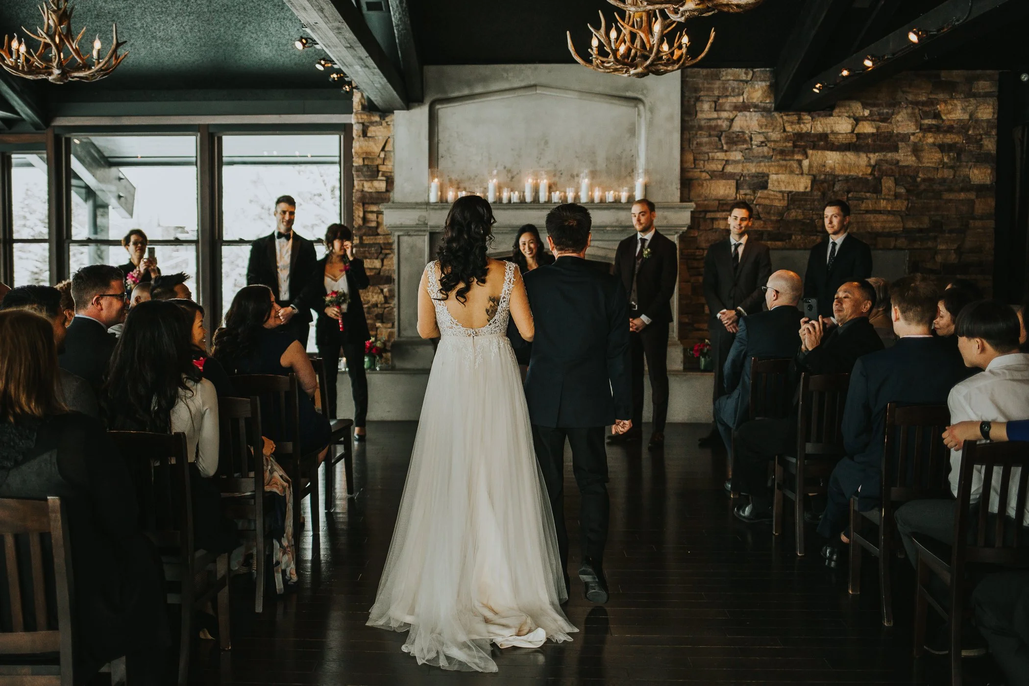 Bride and father at wedding ceremony The Lake House wedding 