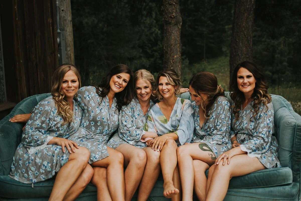 Bridesmaids floral robes getting ready Alberta ranch wedding