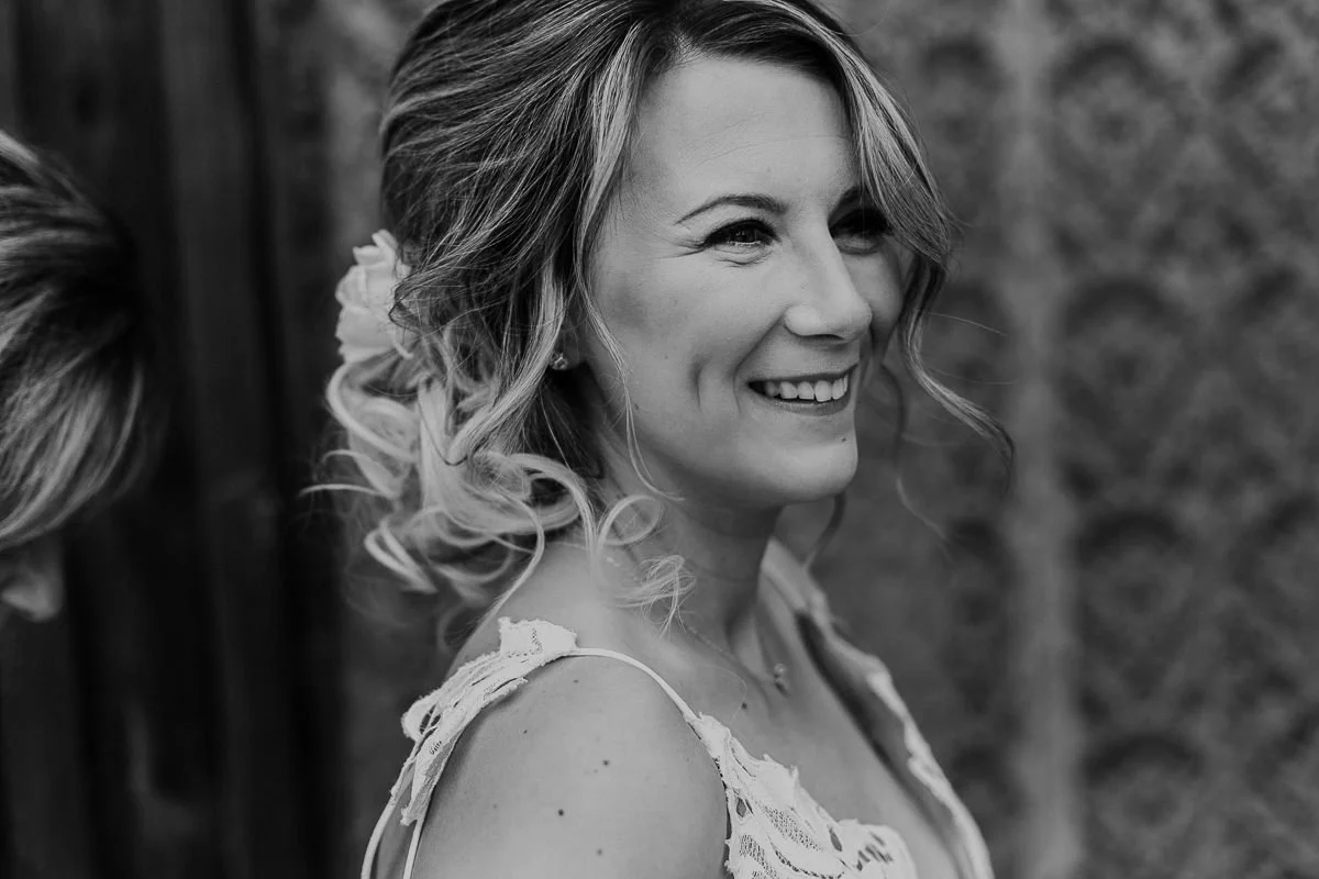 Black and white candid boho bride