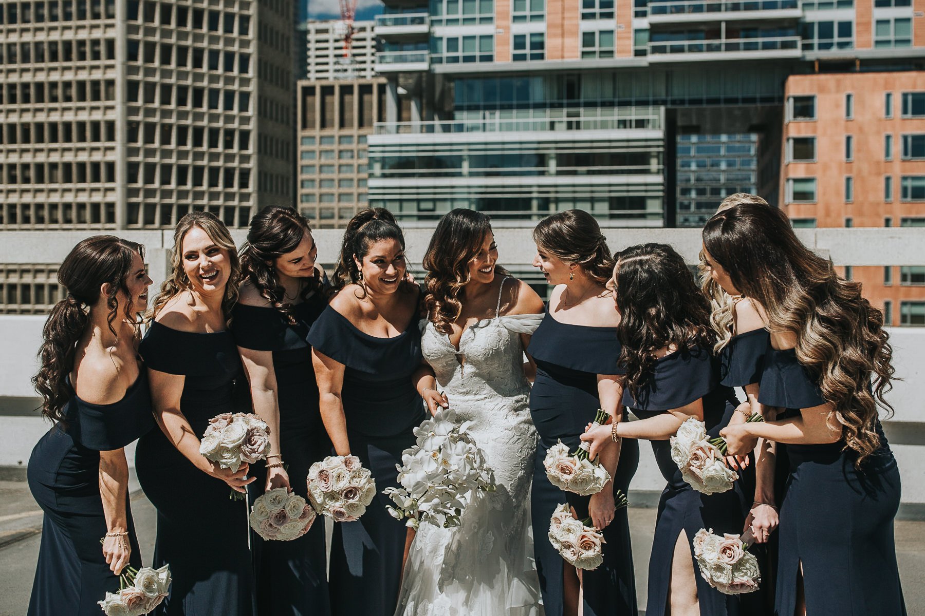 Bridal Party Photos on Rooftop in Downtown Calgary 