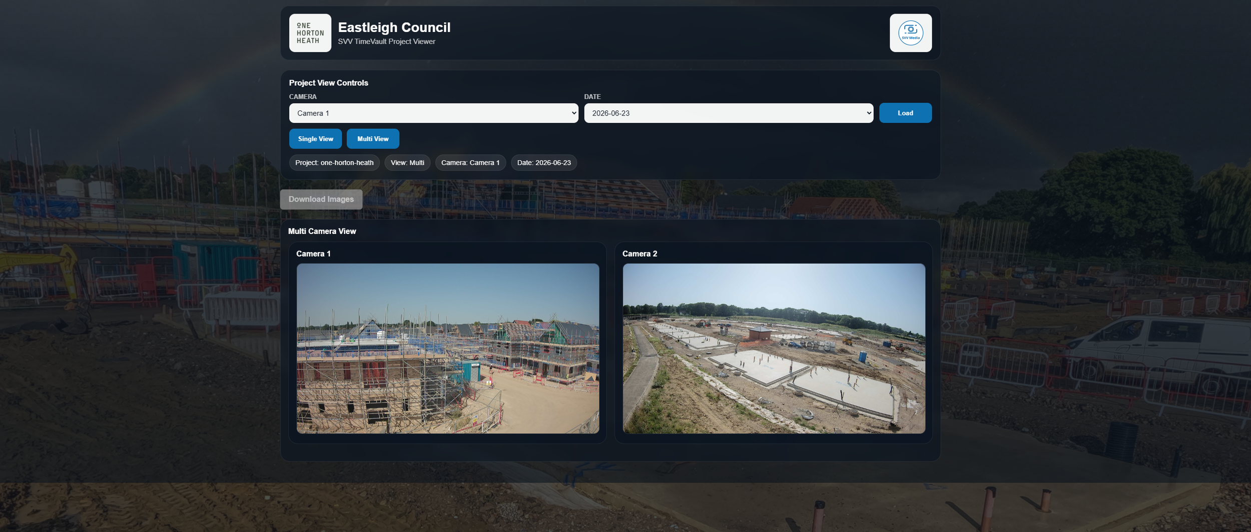 Image of SVV-Timevault showing 2 Time-lapse cameras on the construction site.