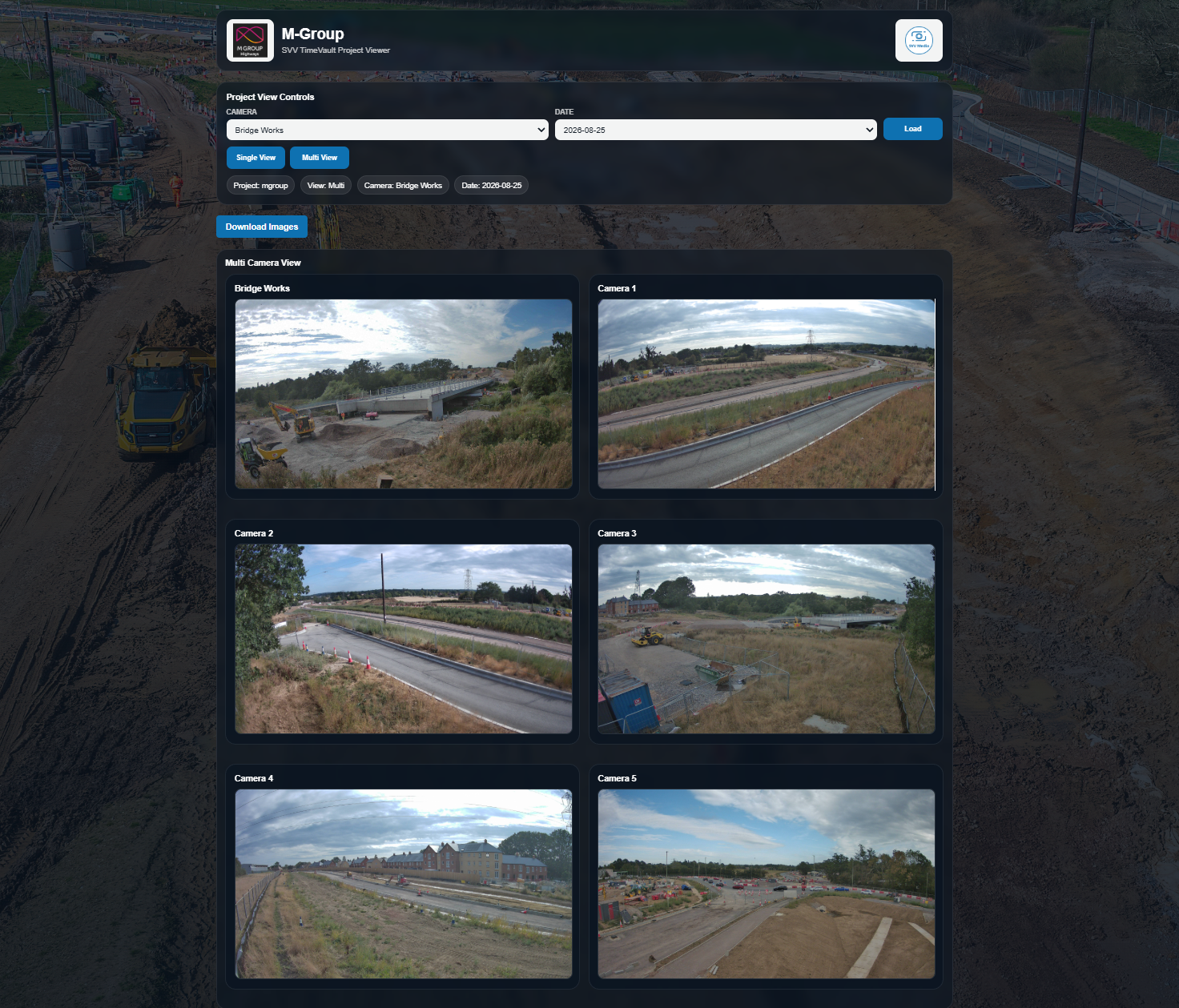 SVV TimeVault multi-camera construction project monitoring portal