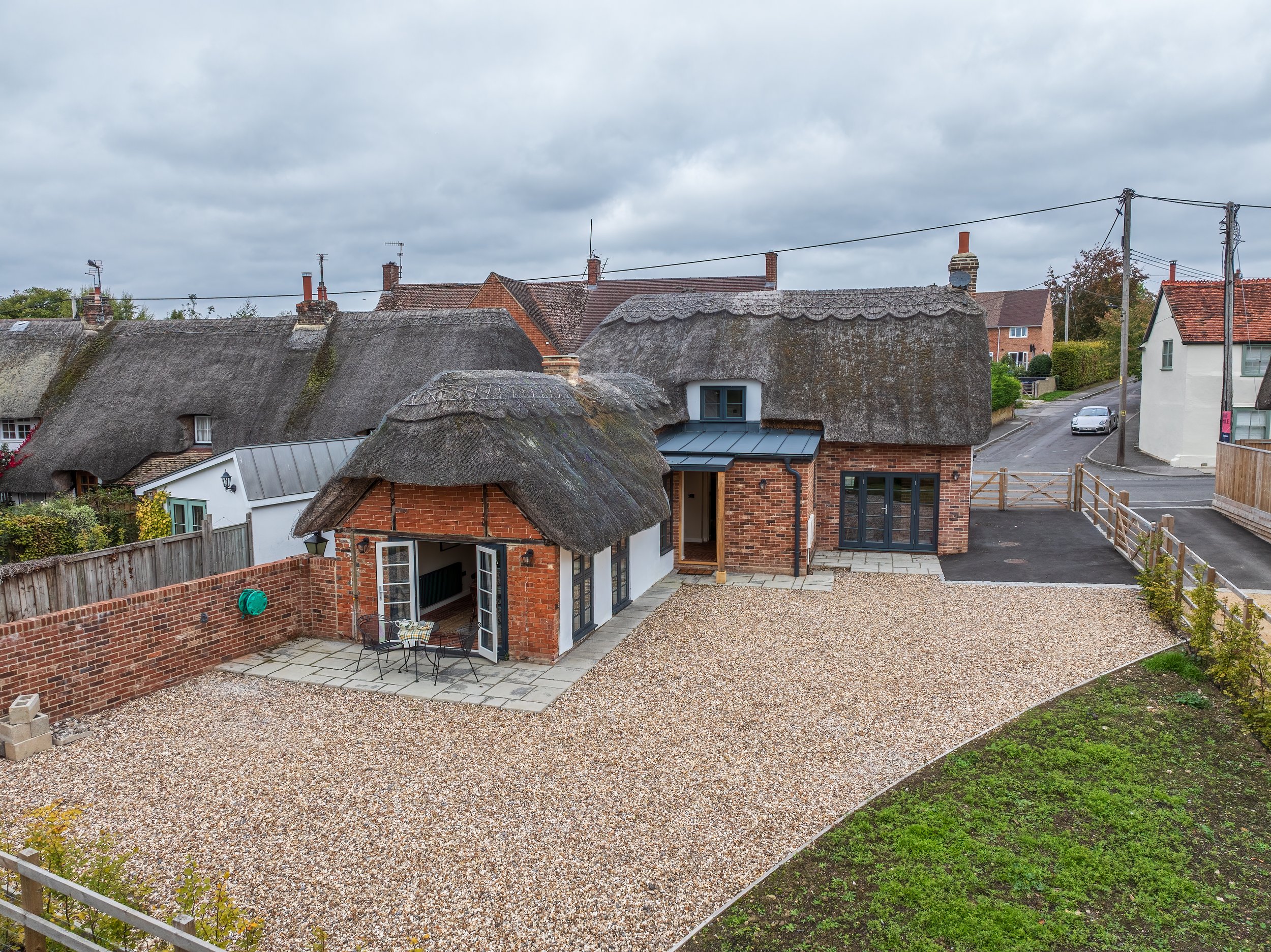 Drone image of a cottage