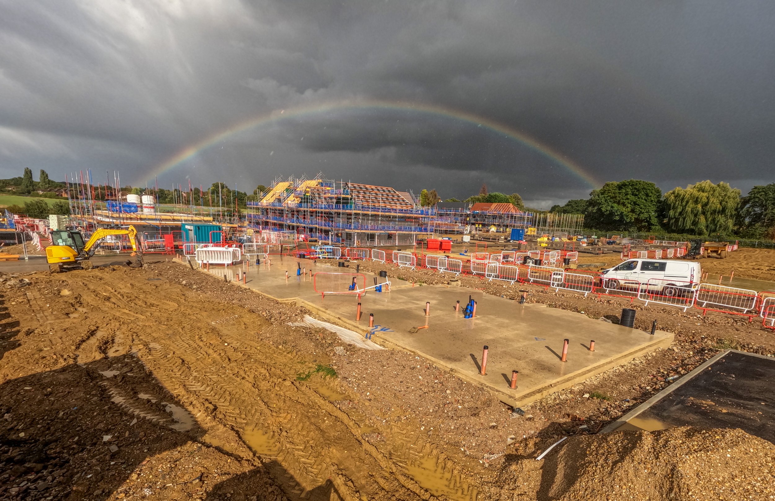 Rainbow over a construction site
