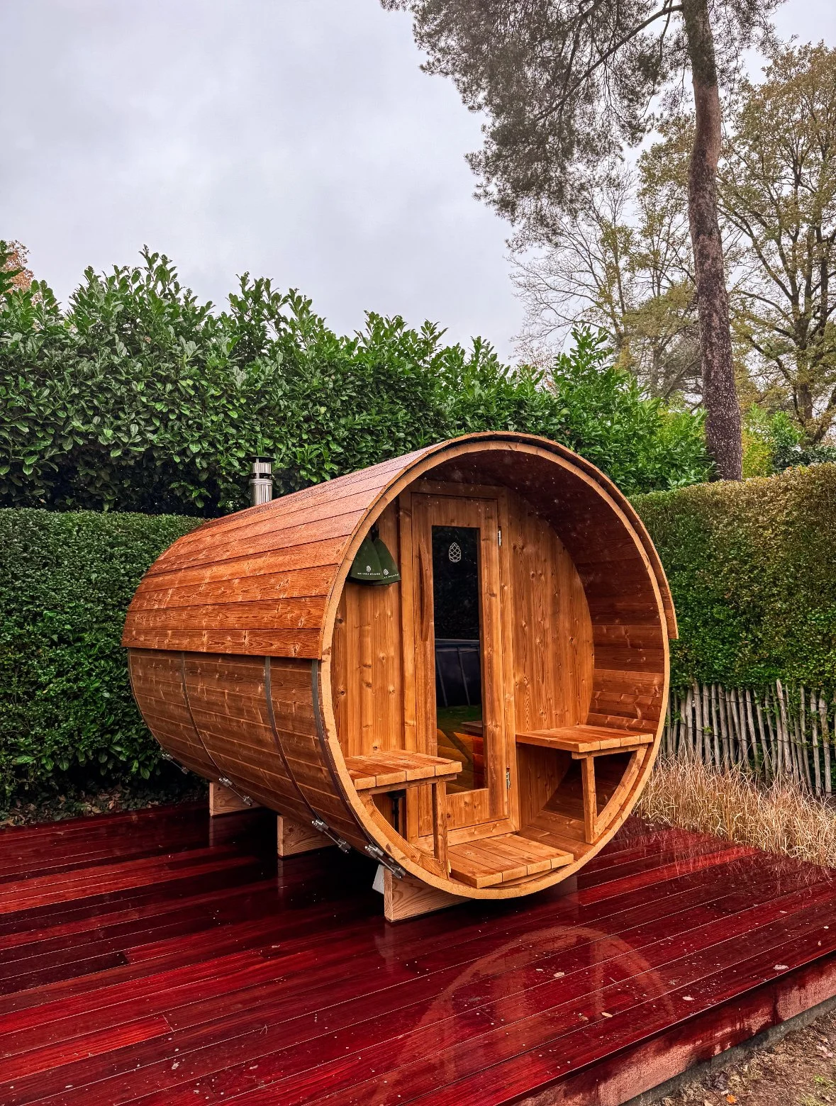 Barrelsauna op maat in Keerbergen gebouwd door Wellnez Atelier