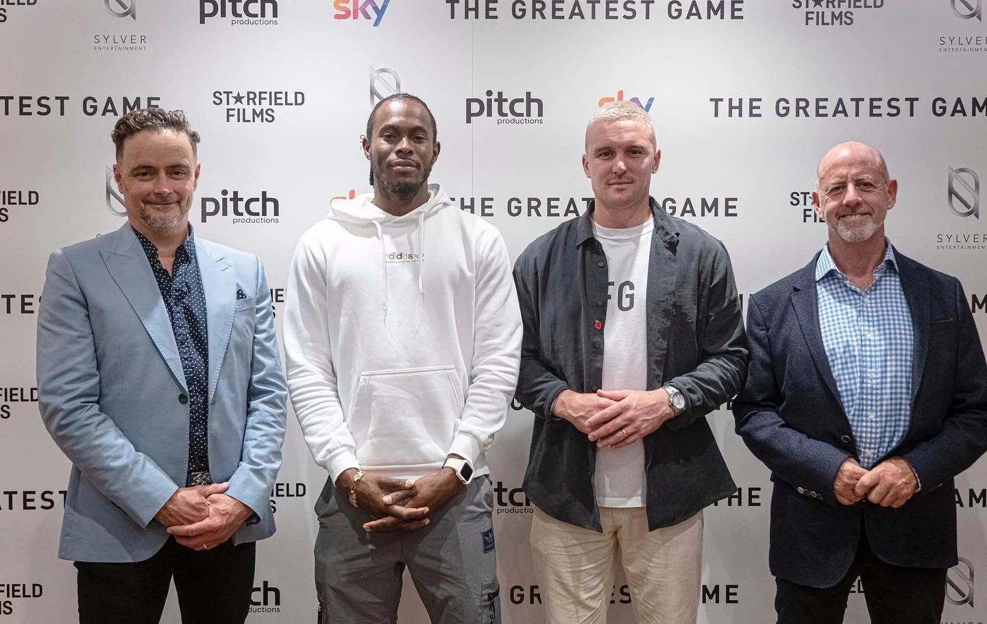 (L-R) Ashley Gething, renowned documentary maker and director of #TheGreatestGame, one of the most exciting young allrounders in English cricket, Jofra Archer. Next up, ultra-attacking opener and batter, Jason Roy and former cricketer and executive p