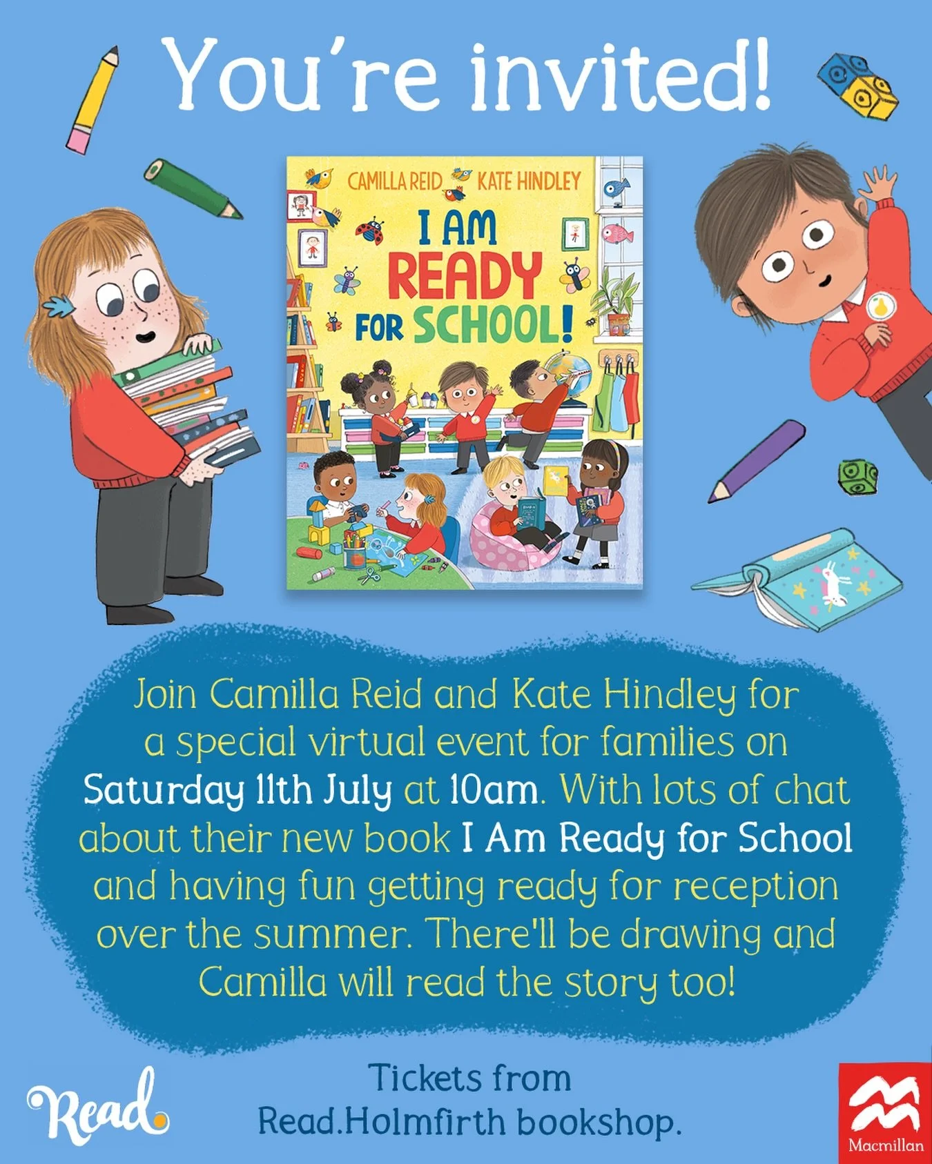 Calling all parents of kids starting reception in September! 

Join me (author and early years expert!) and Kate Hindley (brilliant illustrator and excellent human!) at 10am on Saturday 11 July for a fun ZOOM event to help you and your child get read