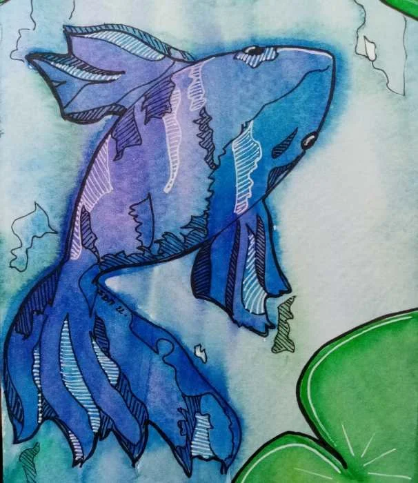 Poisson - Croquis aquarelle et stylos
