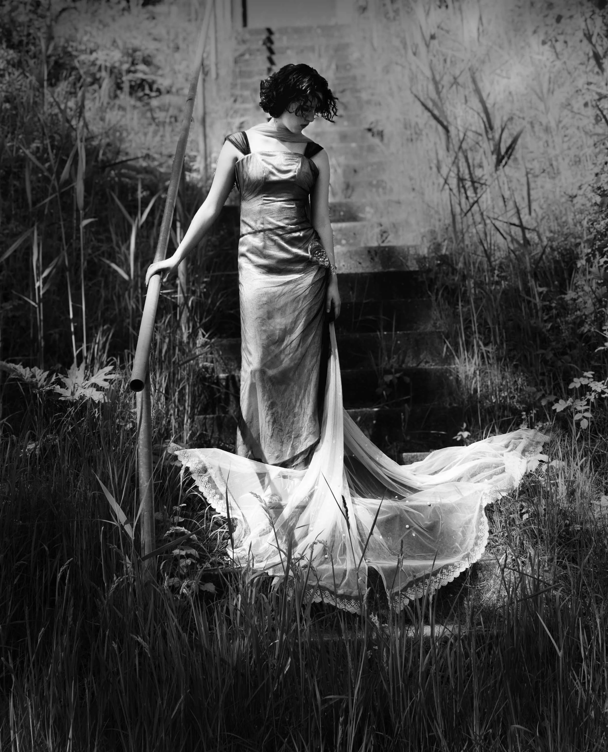 Fashion shoot on location in black-and-white