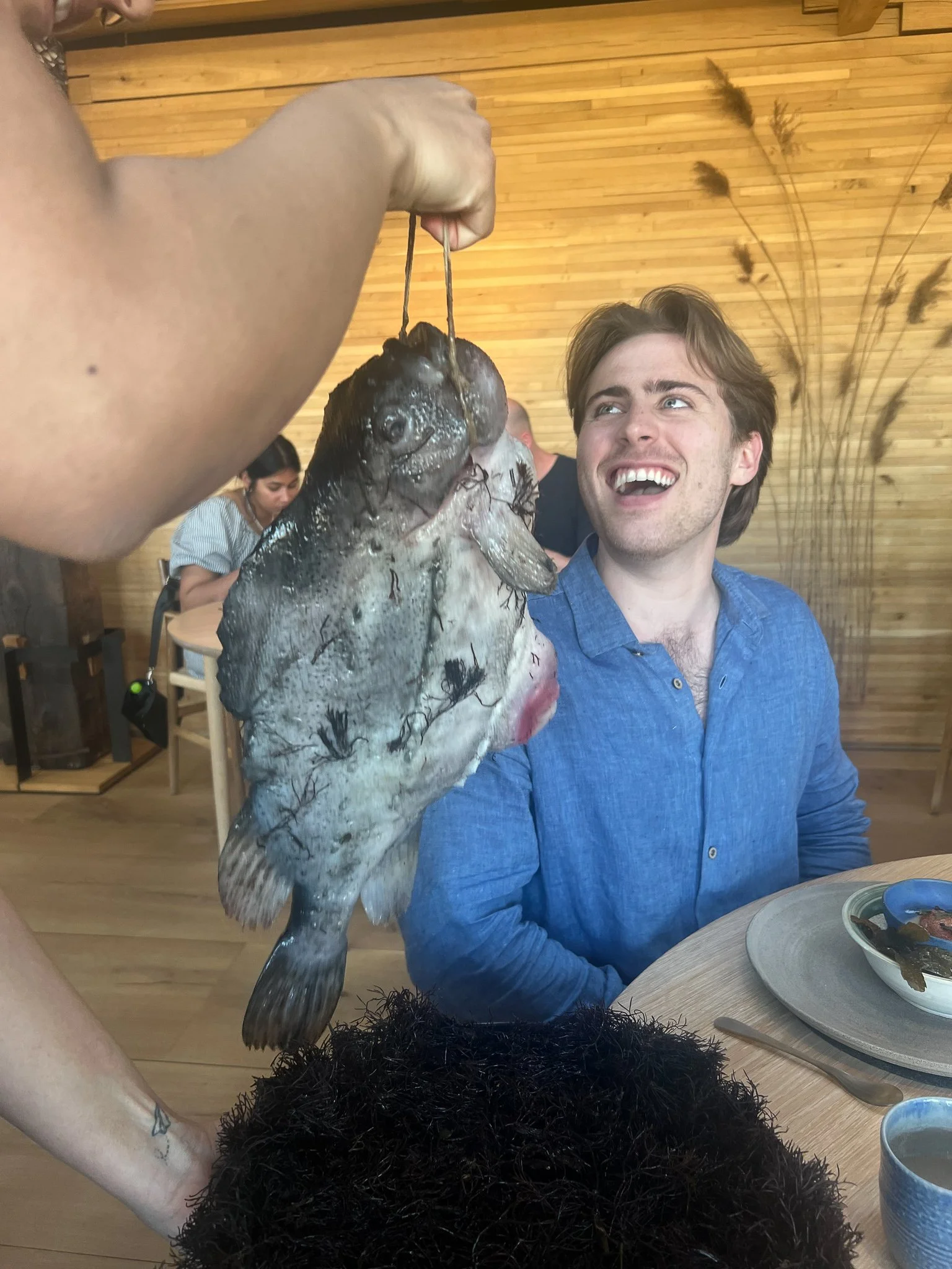 Alex with our dinner