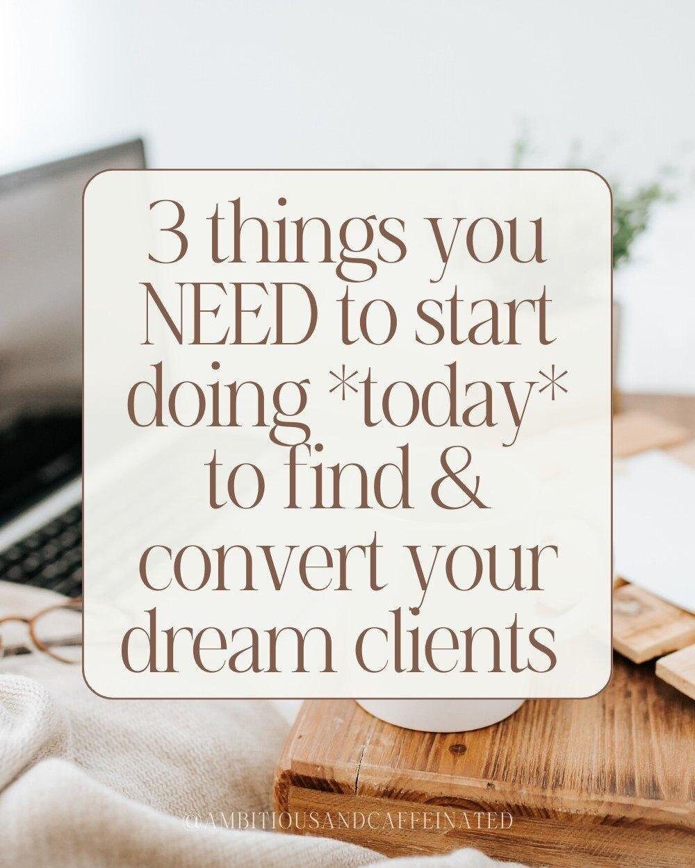 👇🏽 3 things you NEED to start doing *today* to find + convert your dream clients 👇🏽

{this method allows me to support my plant addiction LOL🪴}

1️⃣ Reflect &amp; think of your top 3 fav clients 🙌🏼 

What are common features between the 3? How