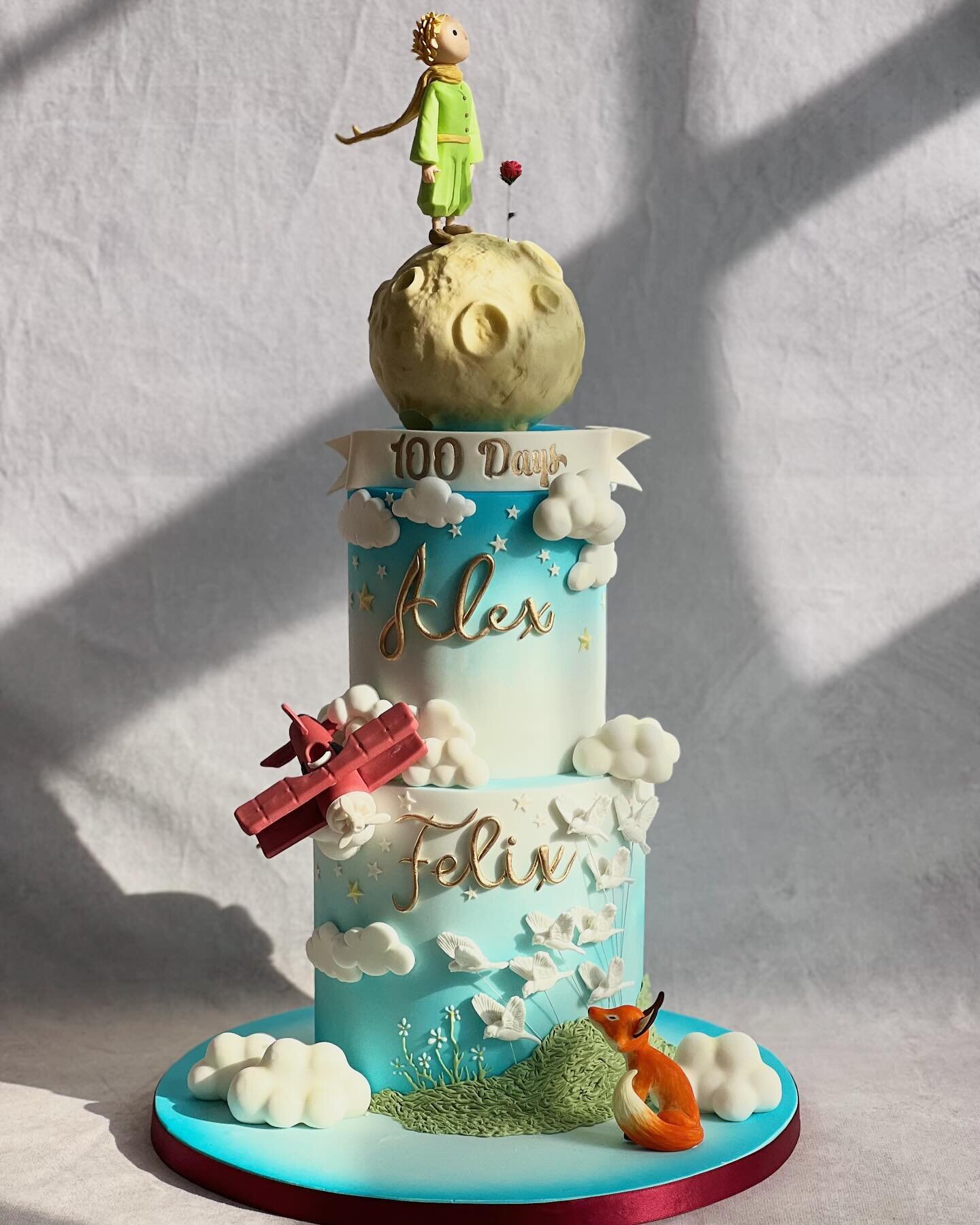 One from the archives today ☁️🩵🦊 

The Little Prince cake for two little ones. 

And that dramatic morning light is 👌👌.

.
#cake #cakeart #thelittleprince #thelittleprincecake #petitprince #childrenscake #birthdaycake #childrensbirthdaycake #luxu
