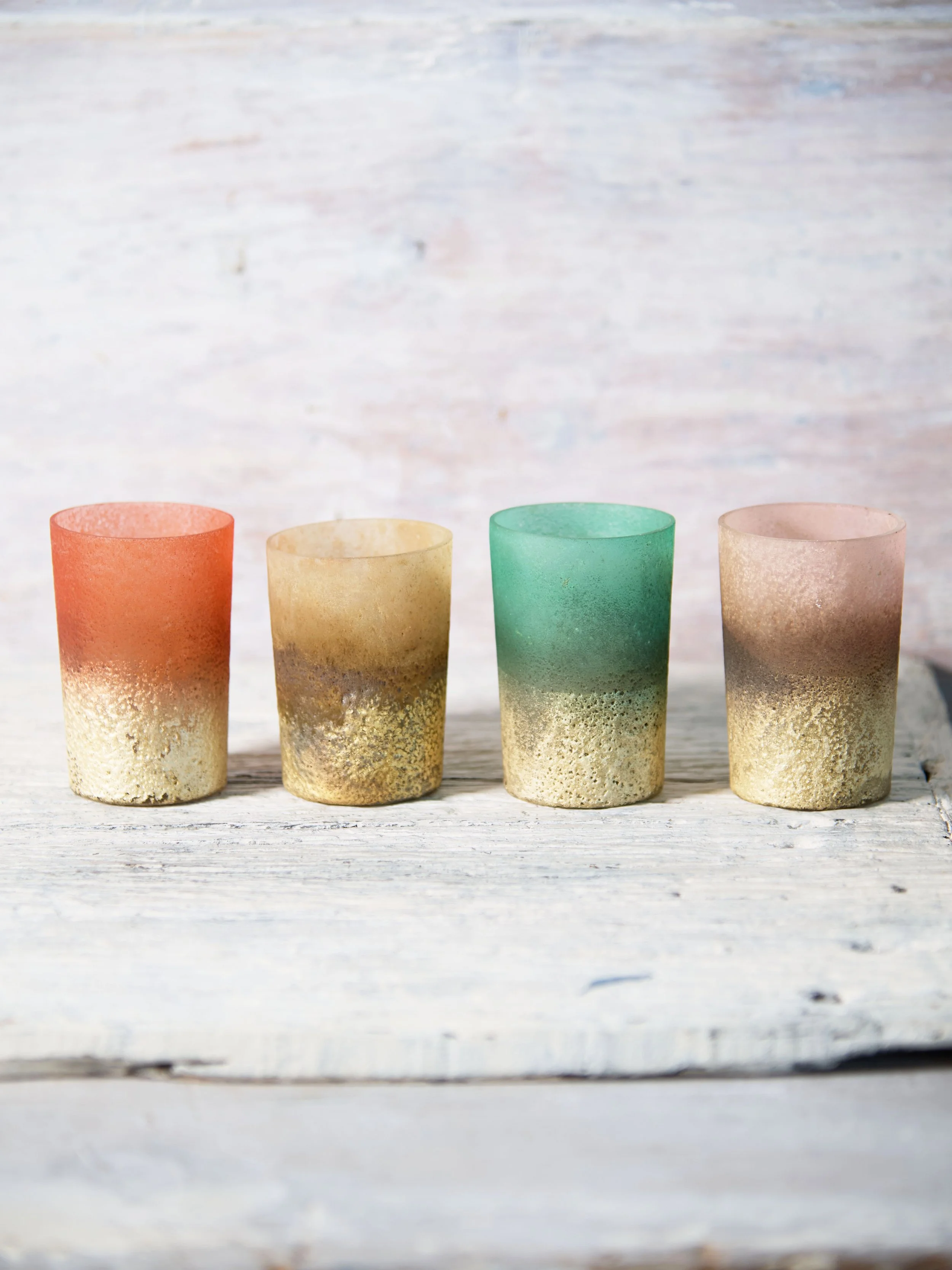 Glass colour t-light holders SET