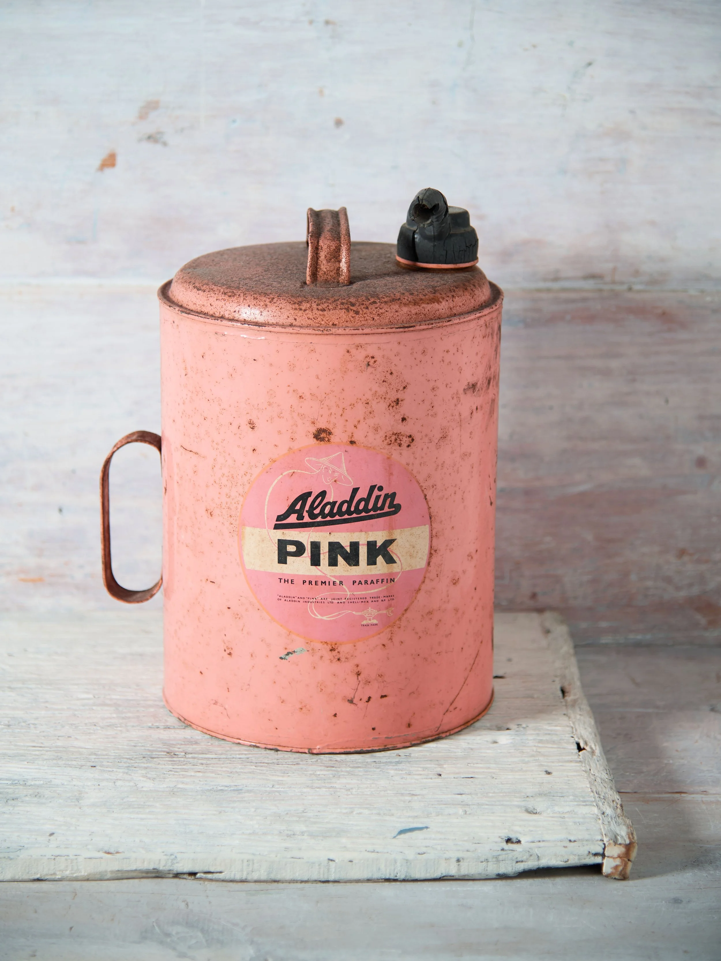 Vintage Aladdin pink paraffin container