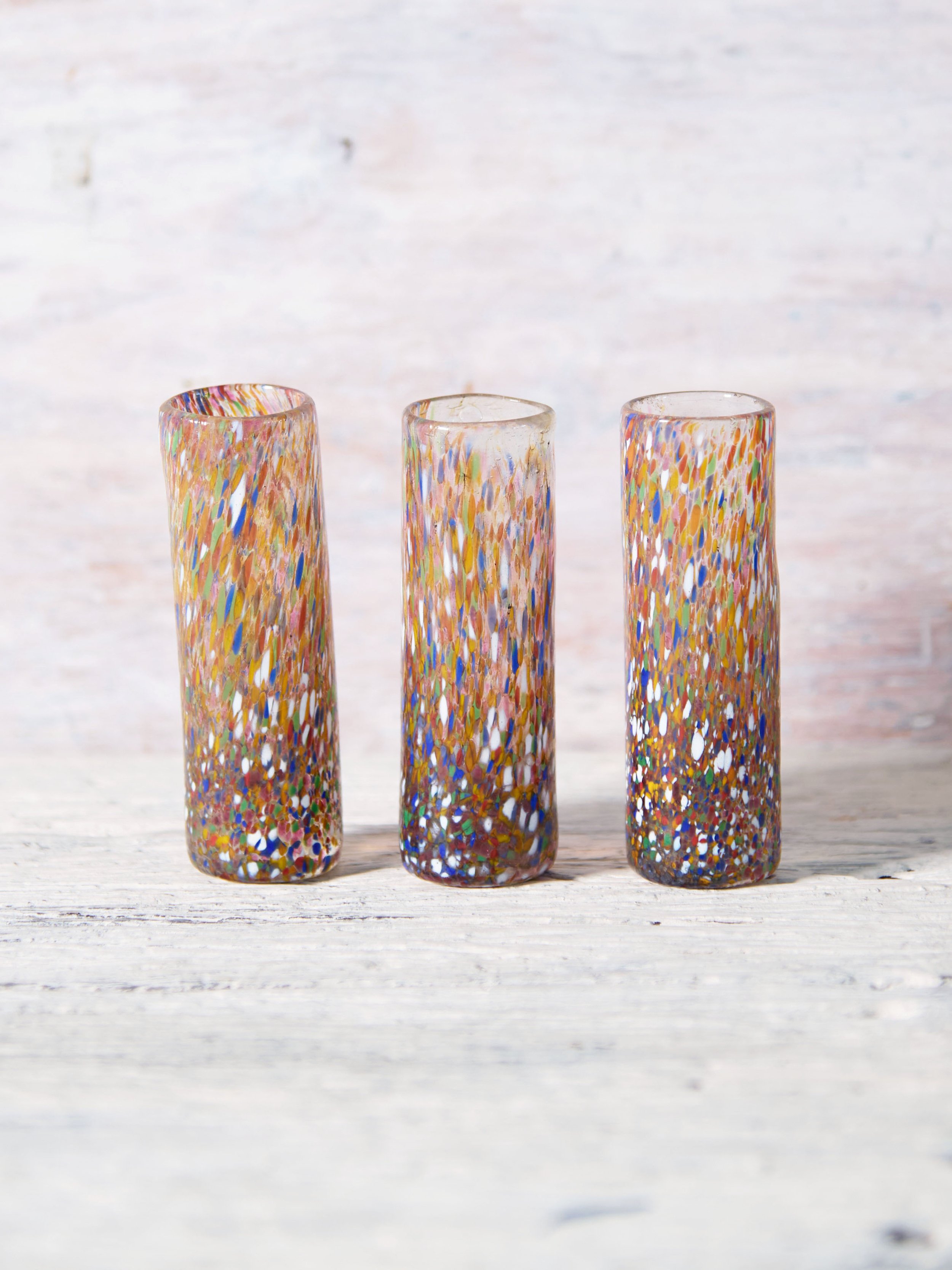 Handblown confetti shot glasses