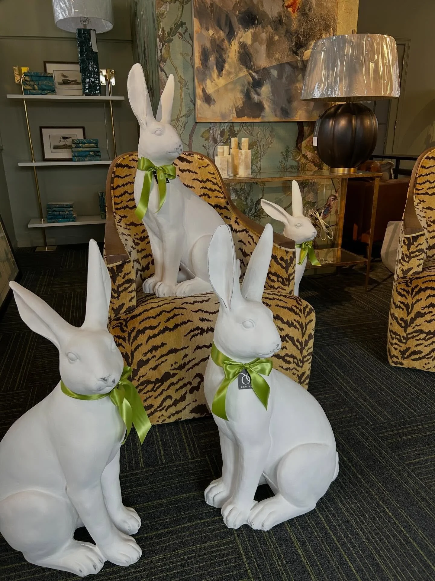 Our handsome indoor/outdoor rabbit statues decided to stay indoors today. Looking forward to warmer days! 
#rabbitsofinstagram #hoppingintospring #gardenstatue #spring