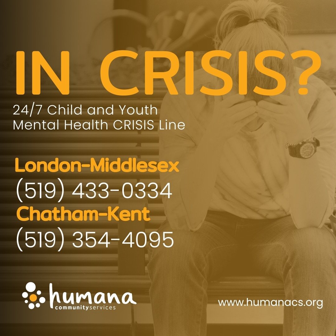 In times of crisis, or high stress, know there is 24/7 Child and Youth Mental Health Crisis support available. 

London-Middlesex call 📞 519-433-0334
Chatham-Kent call 📞 519-354-4095
**If this is an emergency please call 911

Share to let someone i