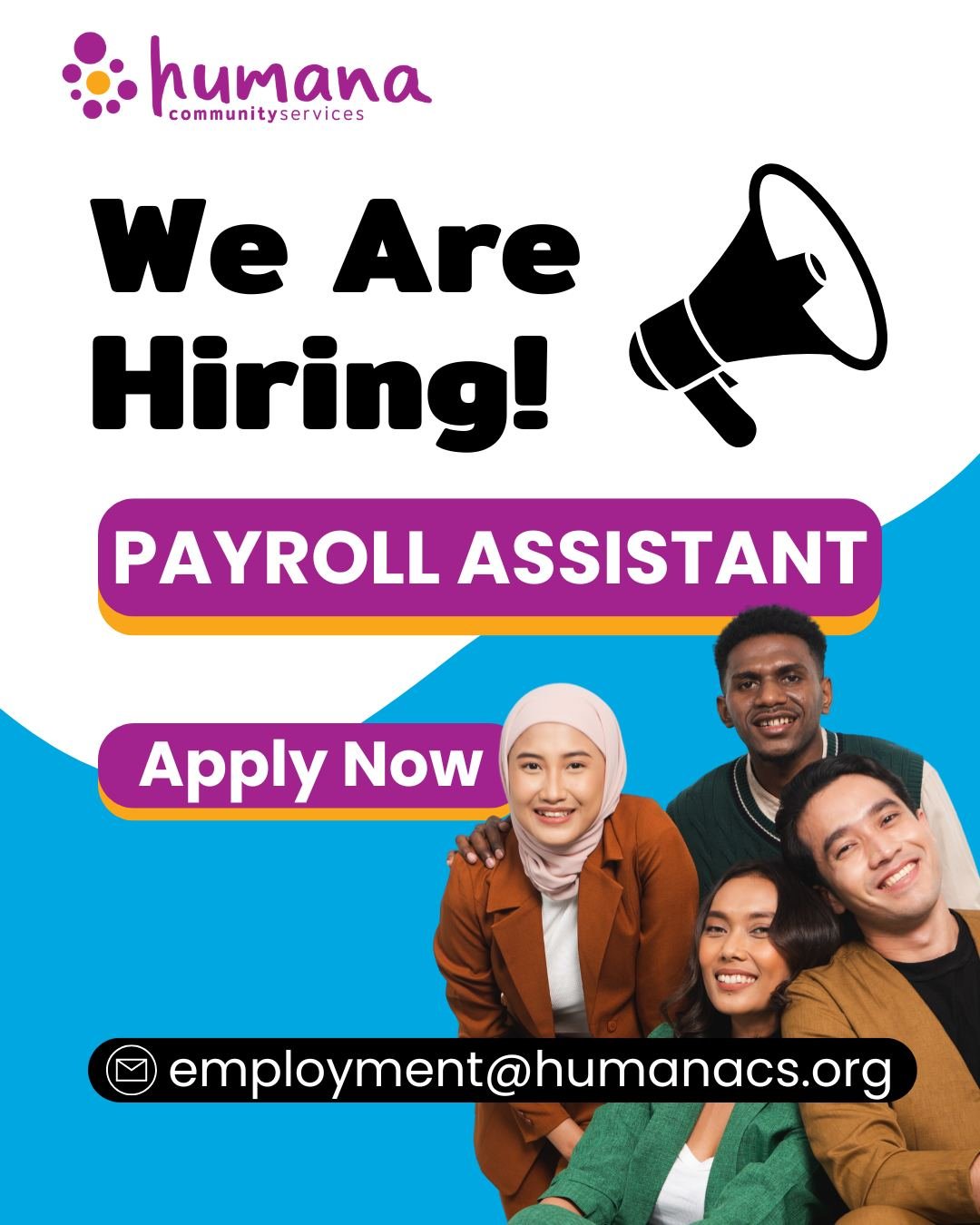 Looking to make a difference while advancing your career? 💼 

Humana Community Services offers a supportive and inclusive workplace dedicated to community impact. We&rsquo;re hiring a Payroll Assistant &mdash; someone who values organization and att