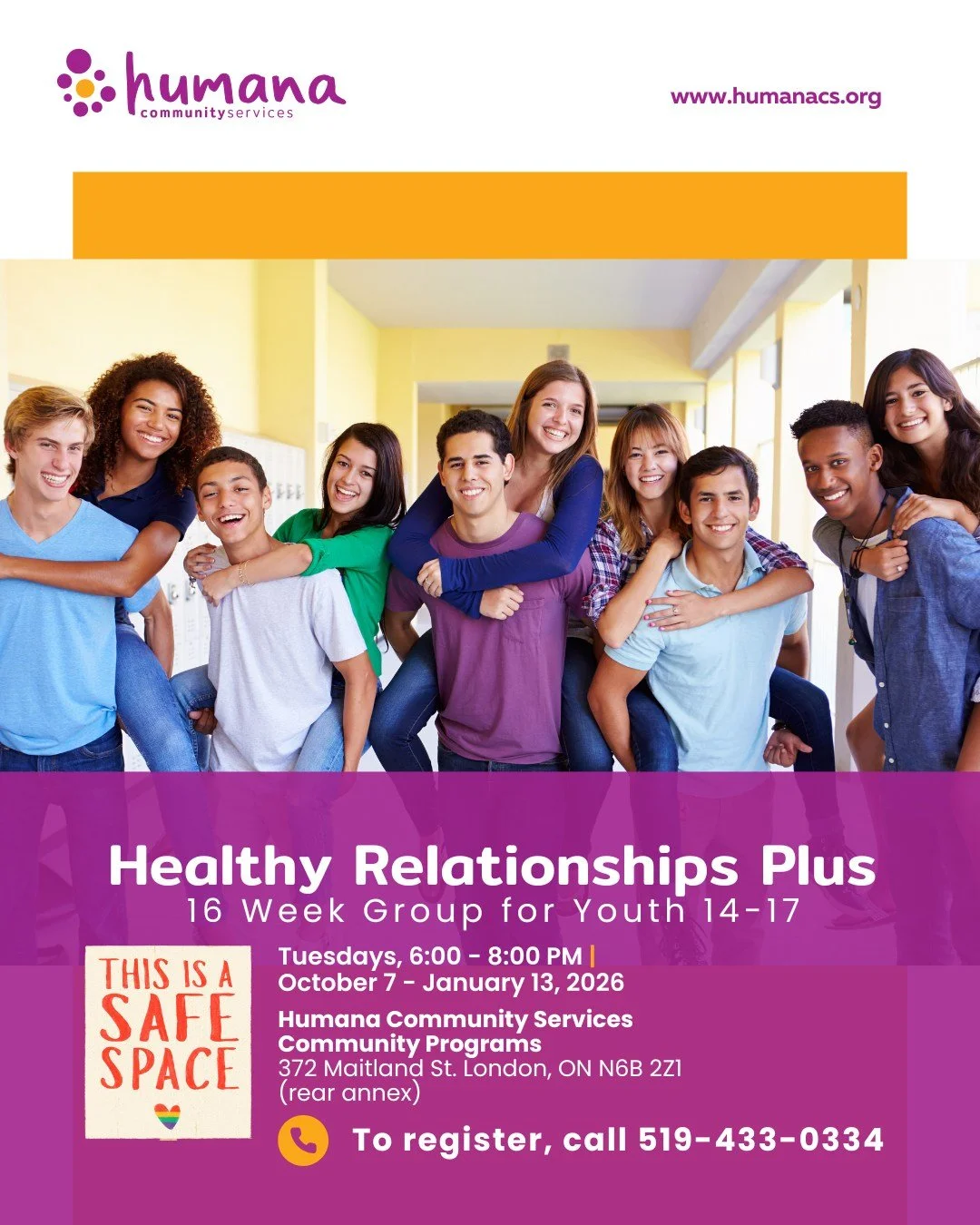 📣 Healthy Relationships Plus starts tomorrow!

Navigating high school can be challenging, especially when it comes to relationships. Are you aged 14-17 and looking to build healthy connections? Join our Healthy Relationships Plus group! Over 16 week