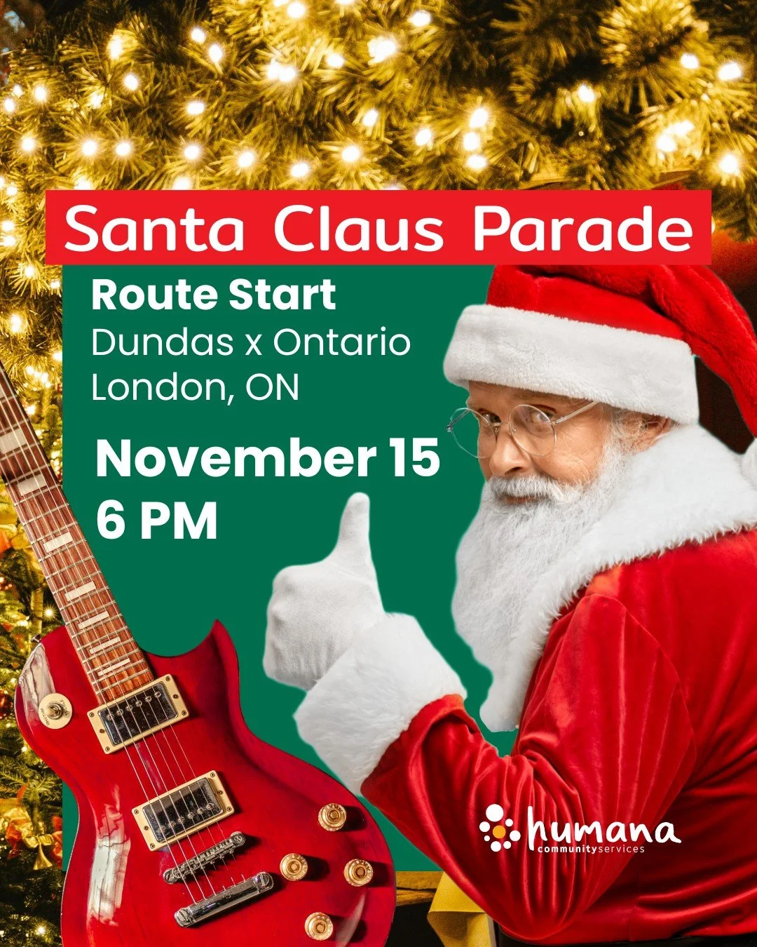 We're ready to rock with Santa at London's Santa Claus Parade this weekend! 
The parade route starts at 6 PM on Dundas x Ontario Street and travels west towards Ridout. Bring your non-perishable food items for collection. 🎁 

Can't make it in person