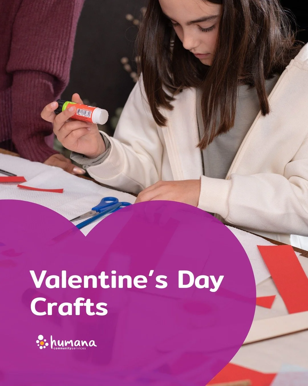 Here are some fun accessible crafts you can try for Valentine's Day 💘

❤️ Craft: Paper Tissue Heart Wreath ❤️ 
1. Cut out a heart shape on either construction paper or cardboard if you prefer it to be a firmer wreath. You can cut out a heart within 