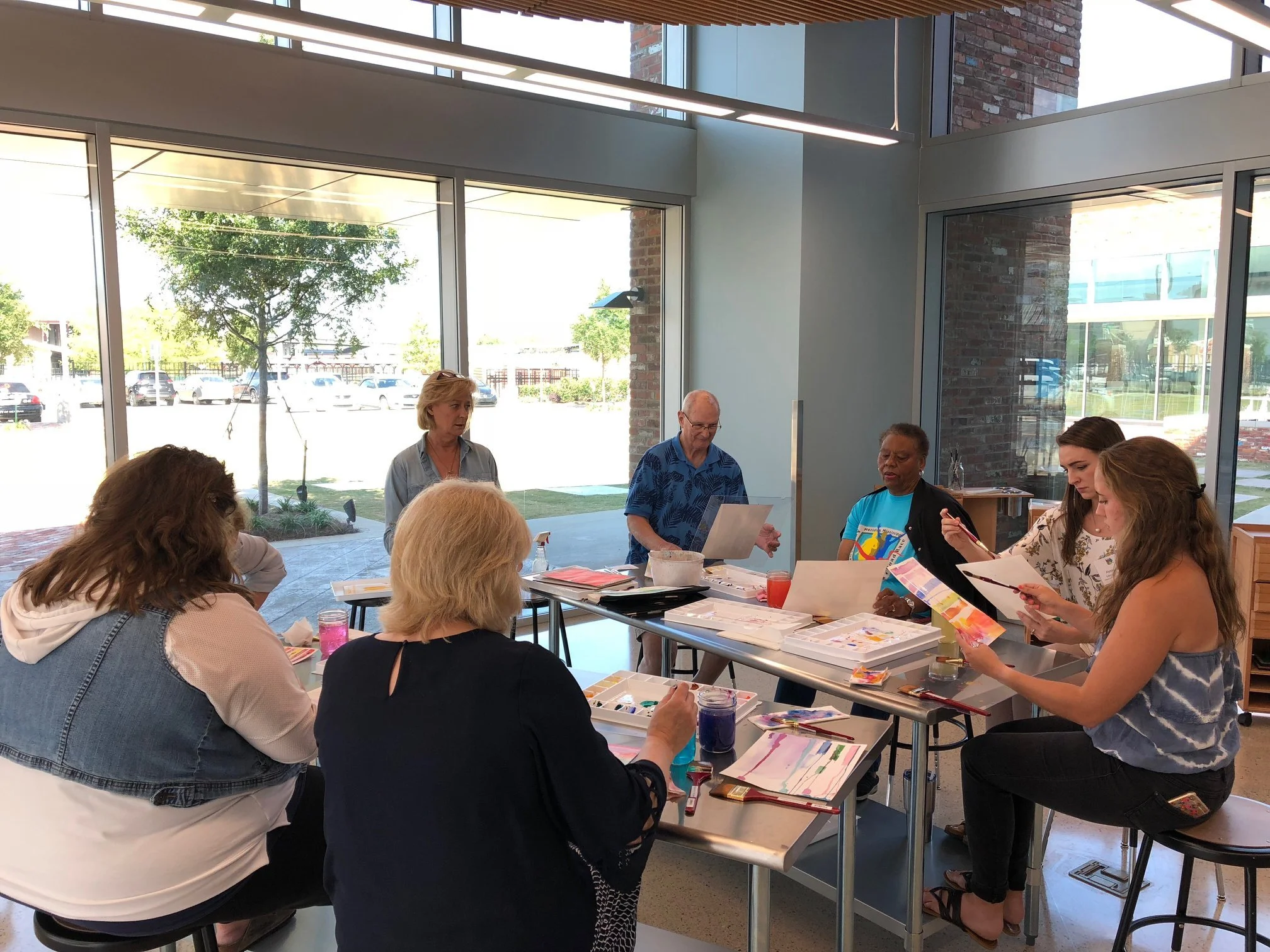 adult students taking a watercolor class