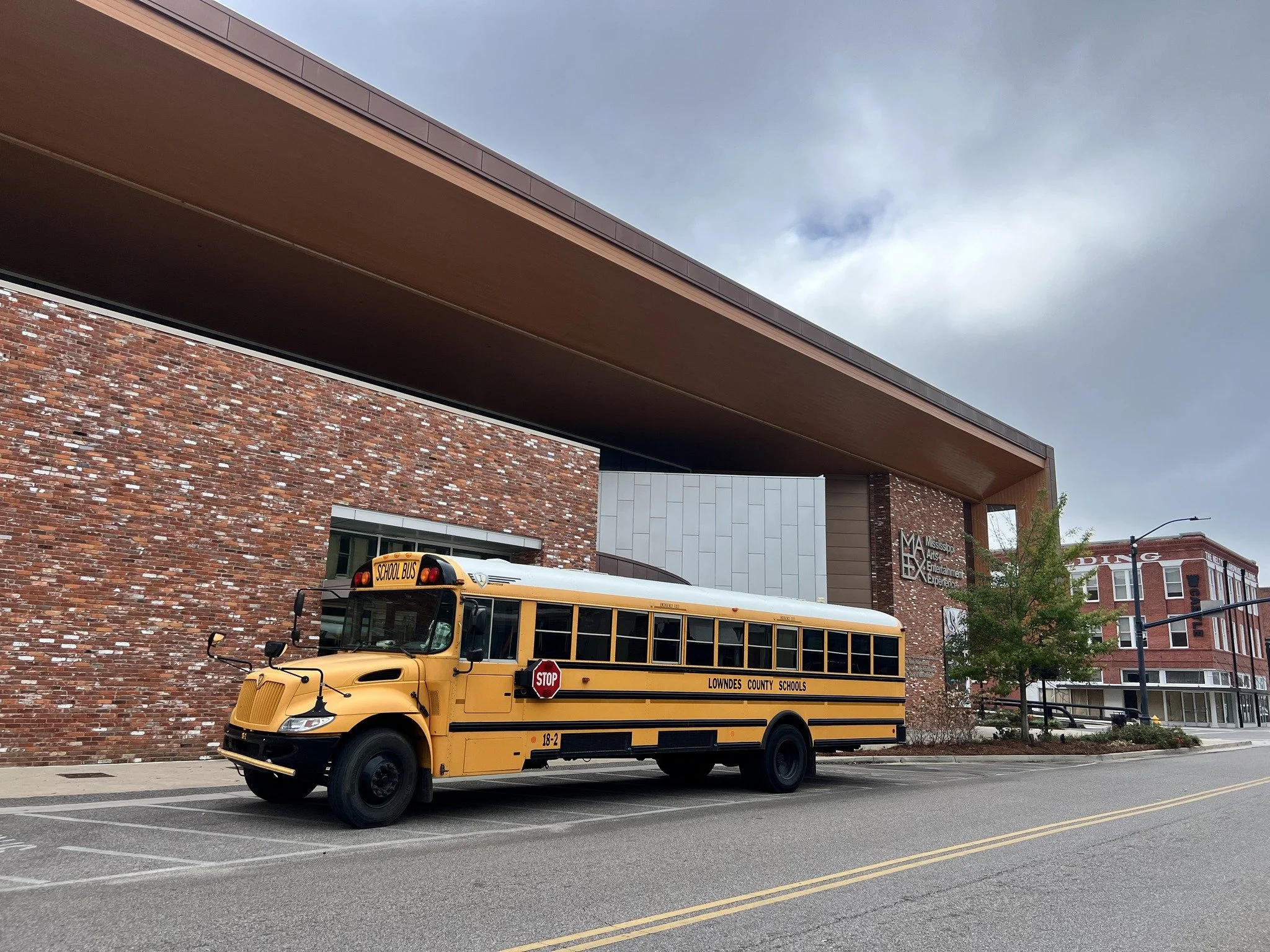 School bus outside the museum