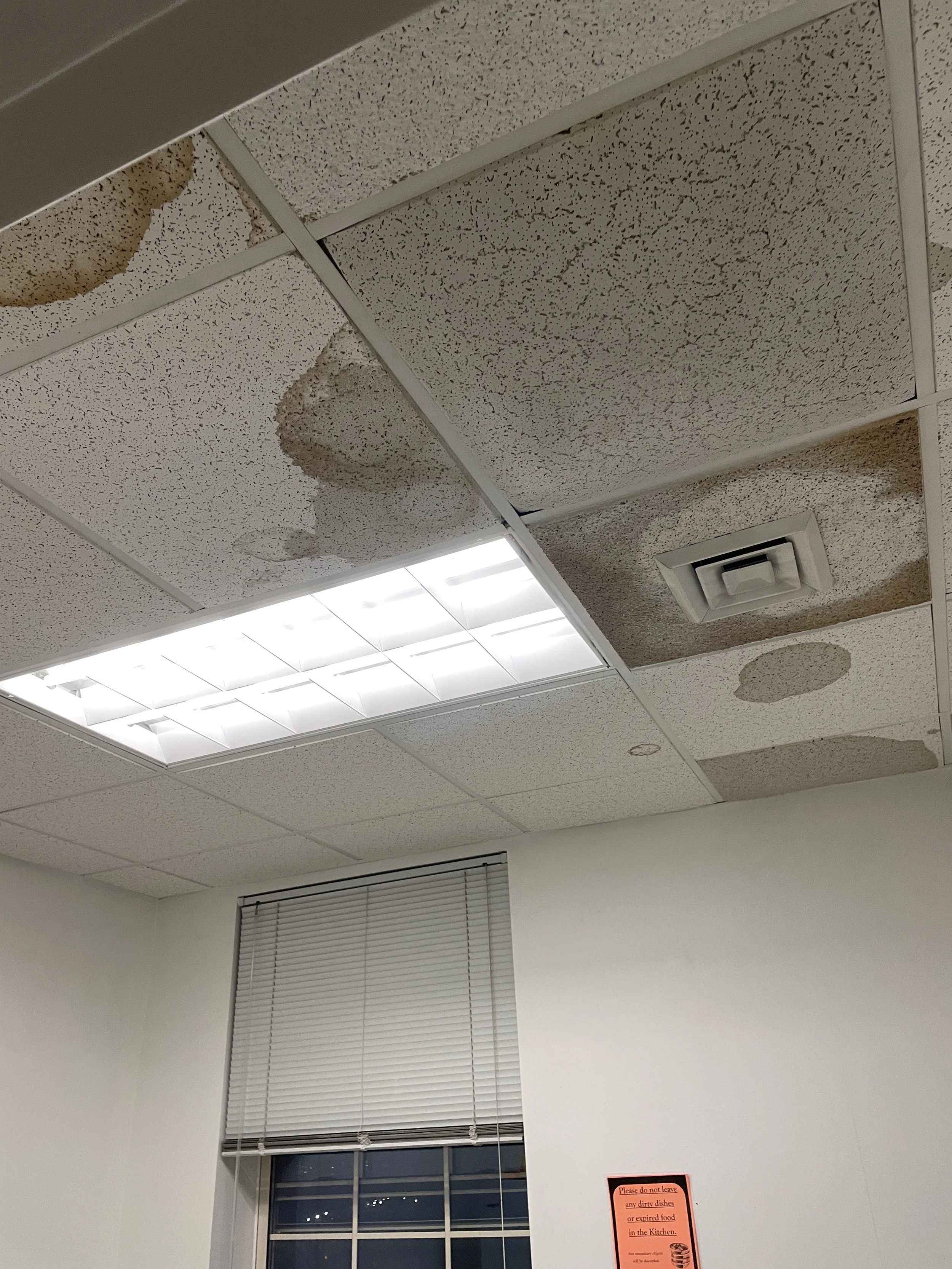 Water built up above ceiling tile
